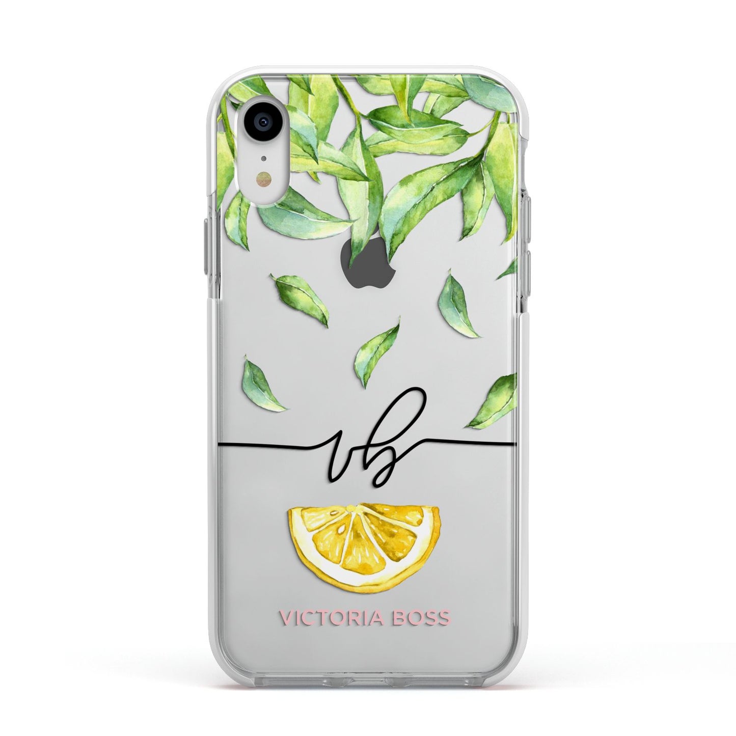 Personalised Lemon Wedge Apple iPhone XR Impact Case White Edge on Silver Phone