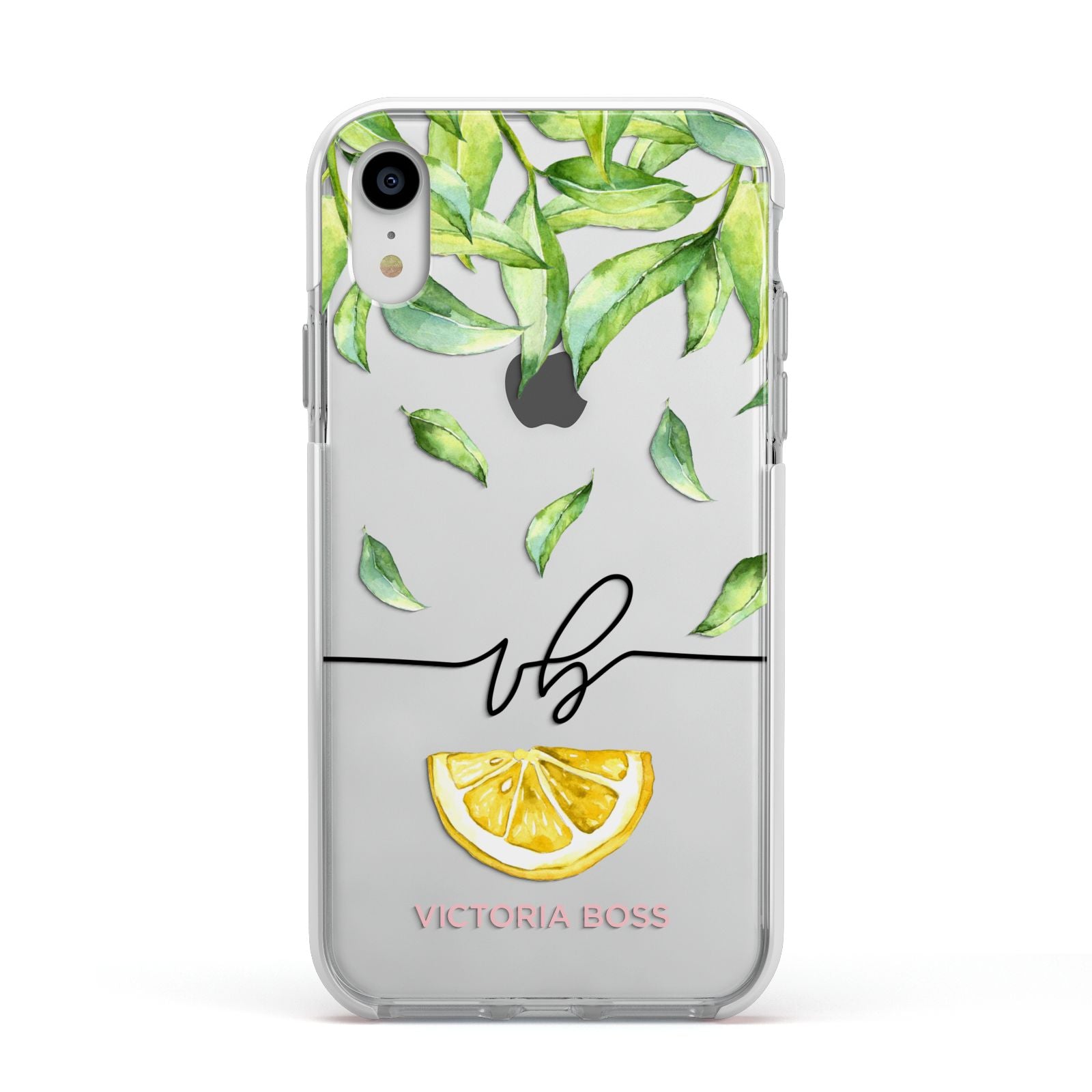 Personalised Lemon Wedge Apple iPhone XR Impact Case White Edge on Silver Phone