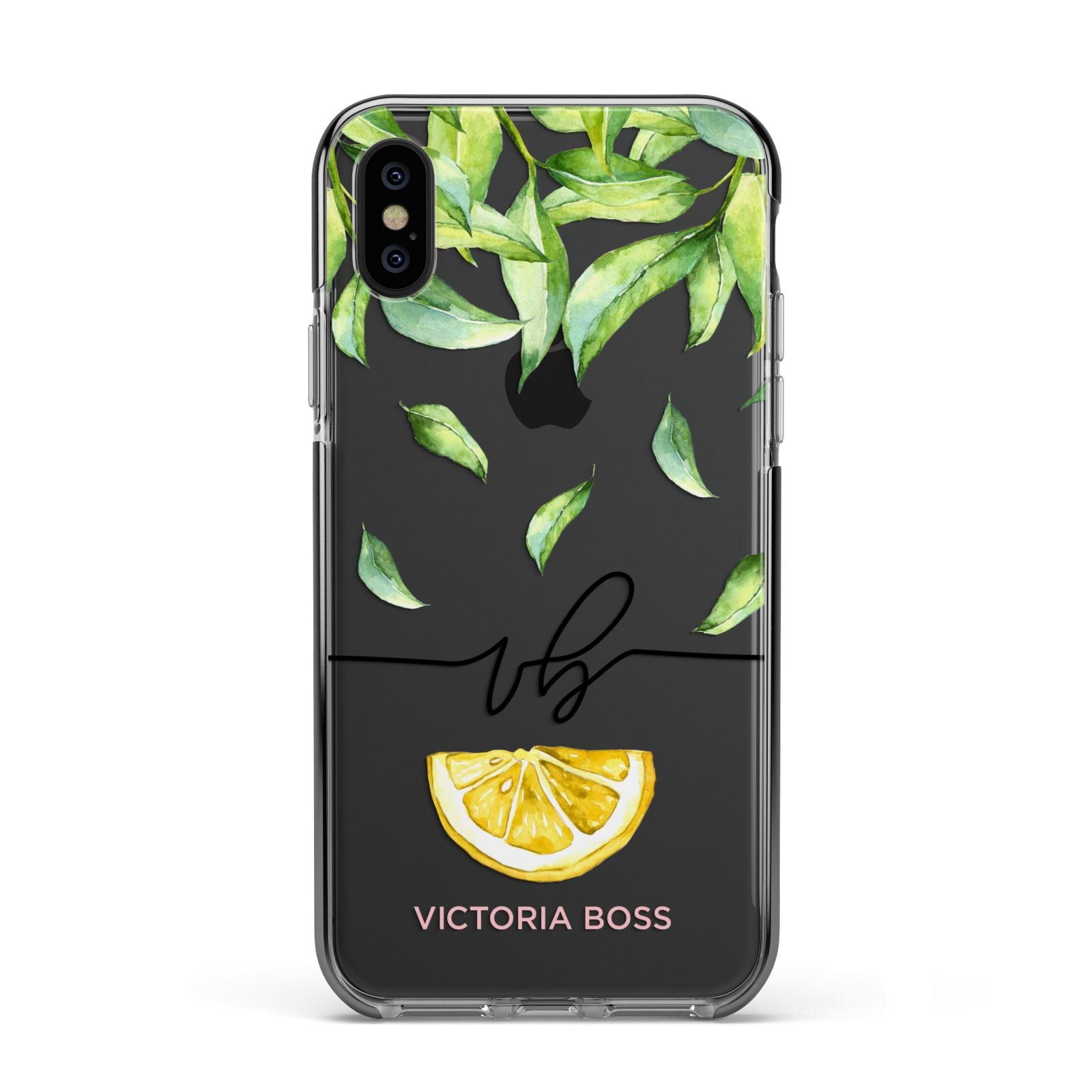 Personalised Lemon Wedge Apple iPhone Xs Impact Case Black Edge on Black Phone