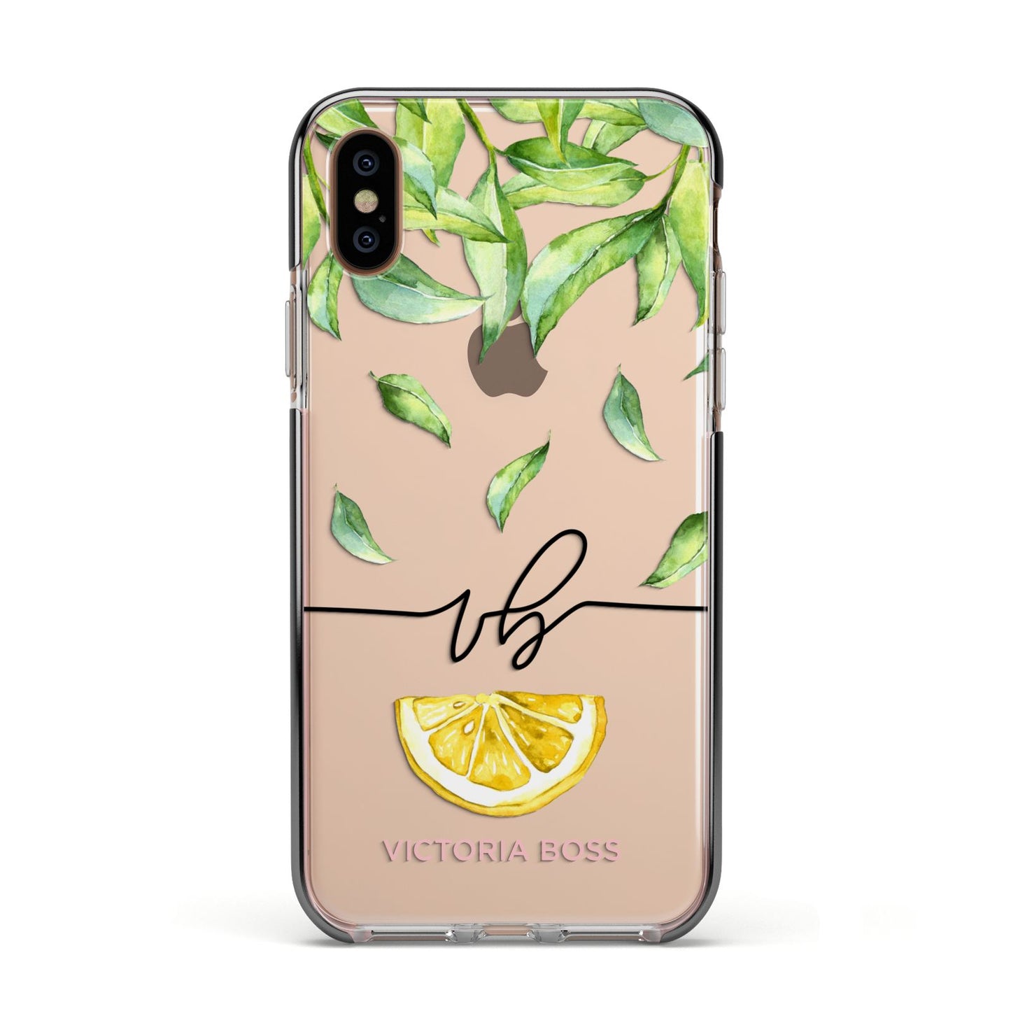Personalised Lemon Wedge Apple iPhone Xs Impact Case Black Edge on Gold Phone