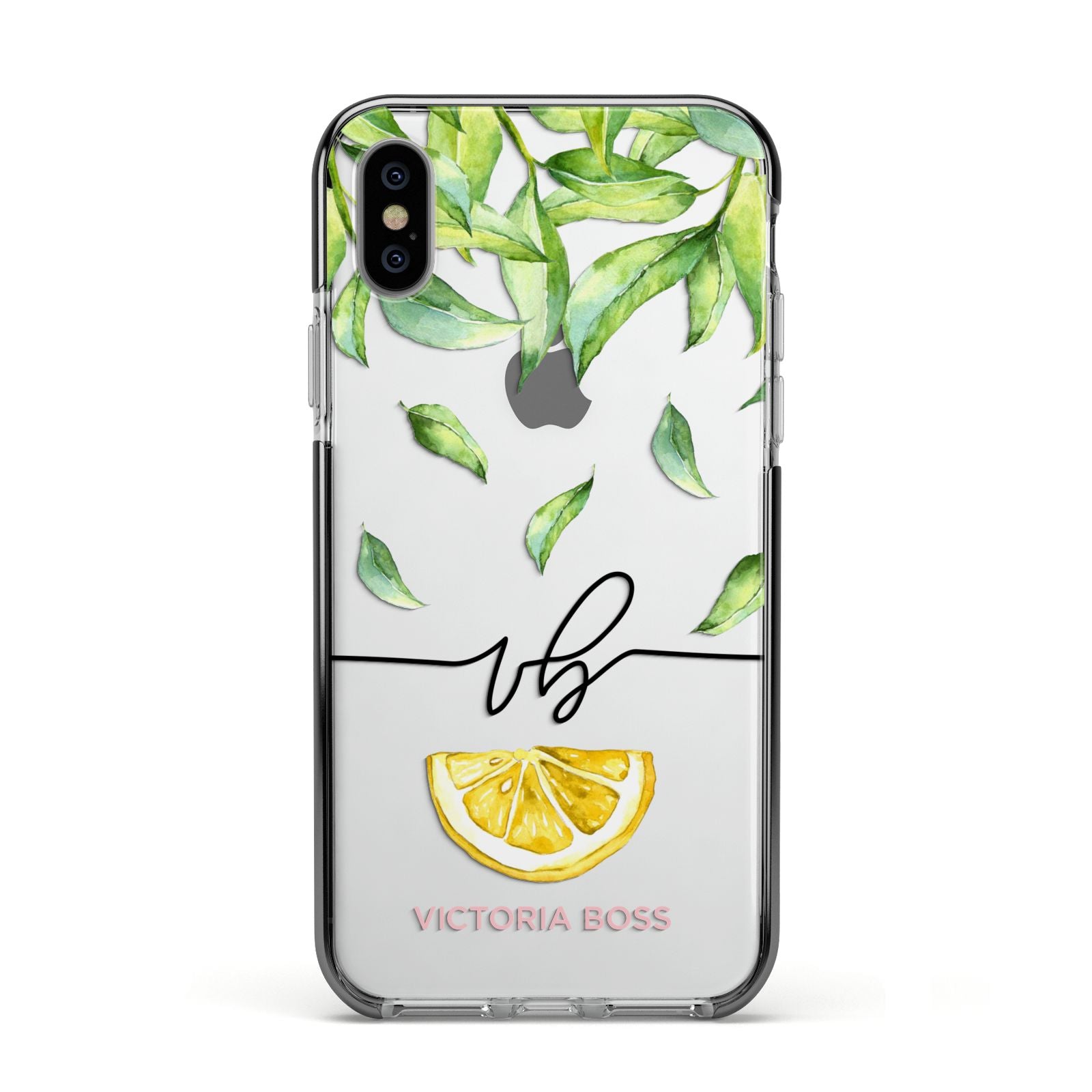 Personalised Lemon Wedge Apple iPhone Xs Impact Case Black Edge on Silver Phone