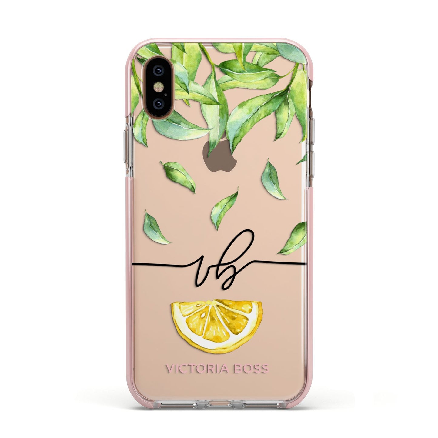 Personalised Lemon Wedge Apple iPhone Xs Impact Case Pink Edge on Gold Phone