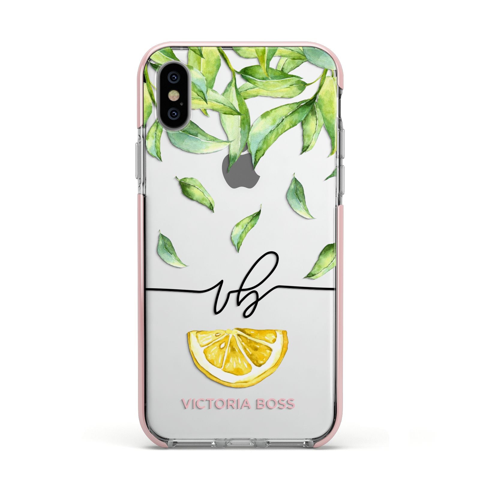 Personalised Lemon Wedge Apple iPhone Xs Impact Case Pink Edge on Silver Phone