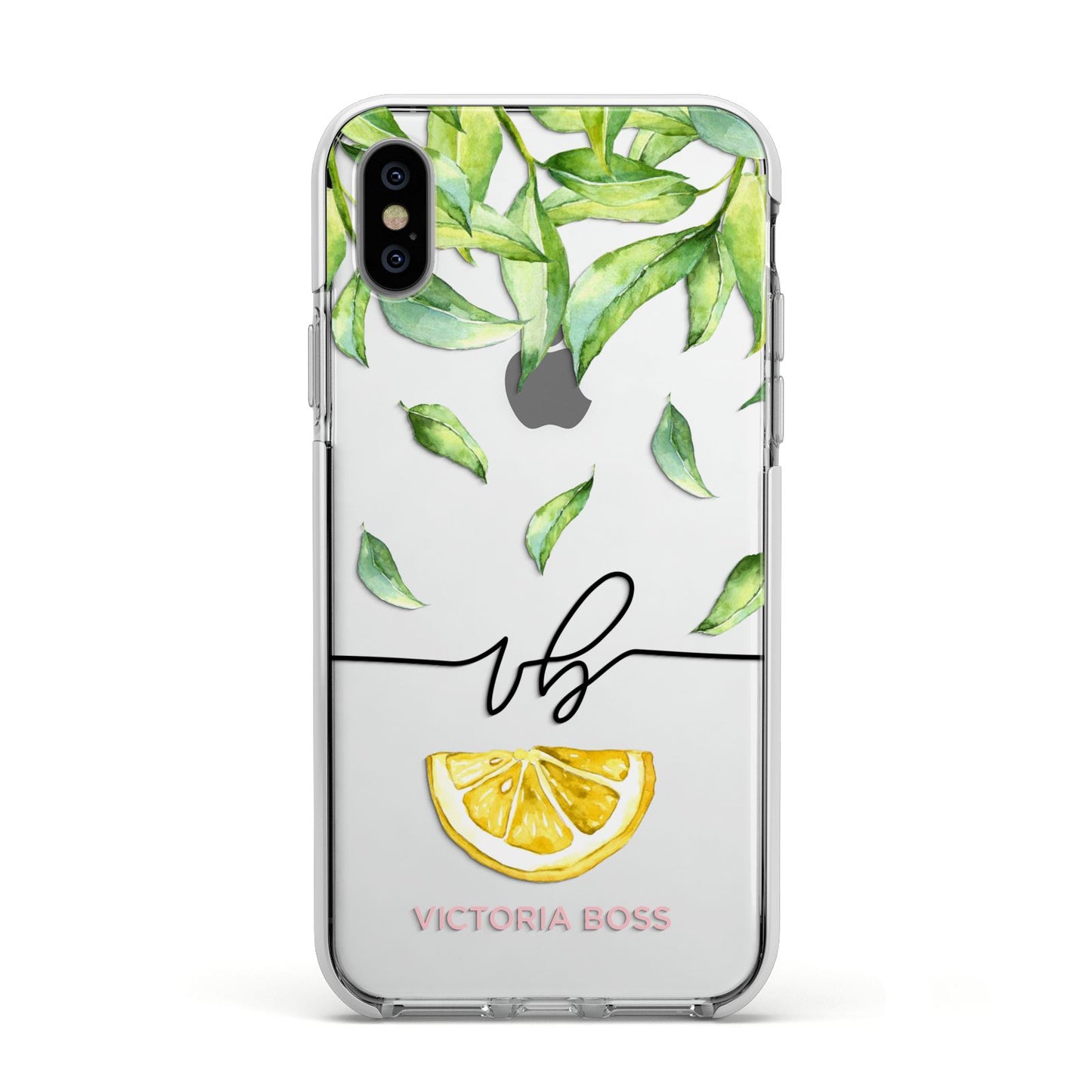 Personalised Lemon Wedge Apple iPhone Xs Impact Case White Edge on Silver Phone