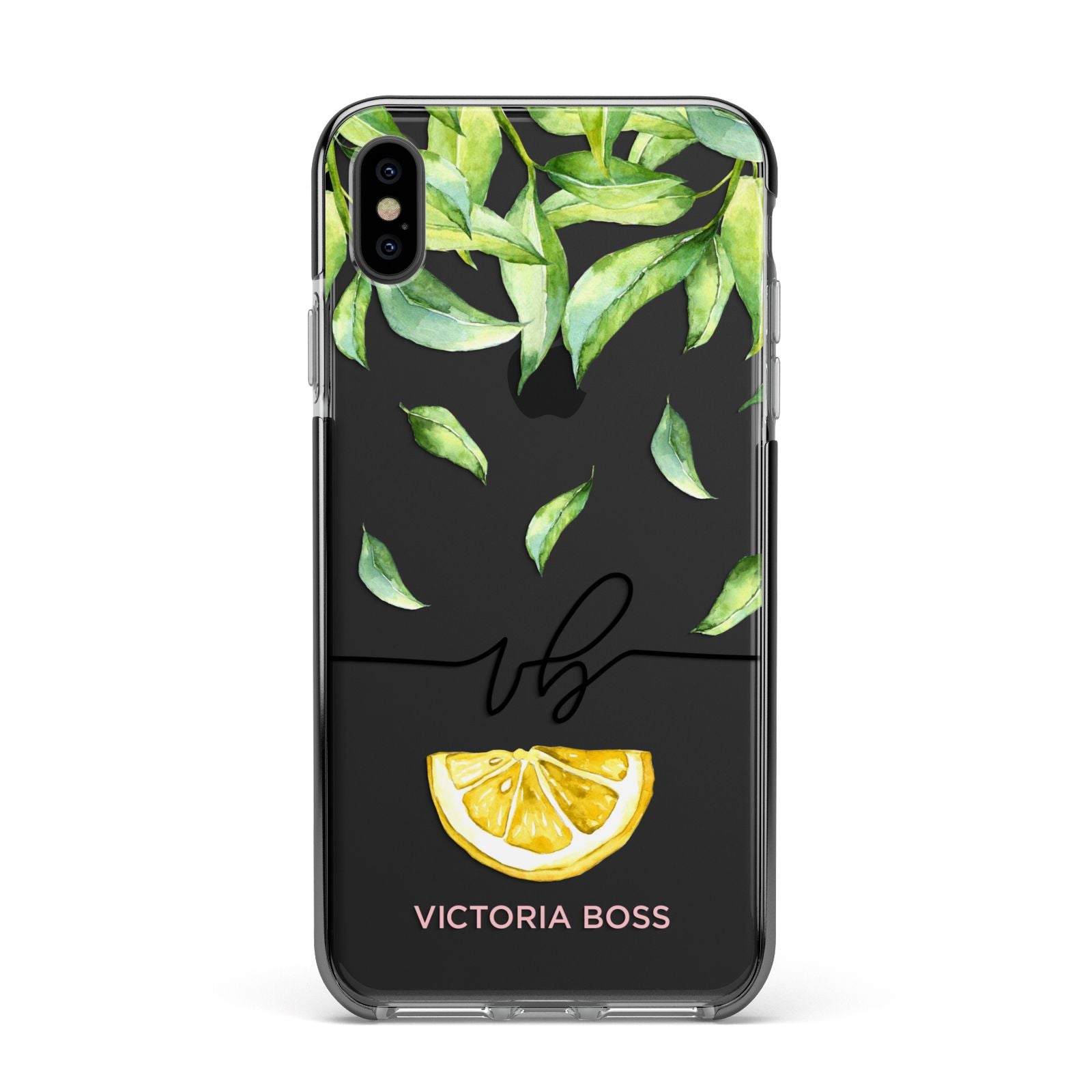 Personalised Lemon Wedge Apple iPhone Xs Max Impact Case Black Edge on Black Phone