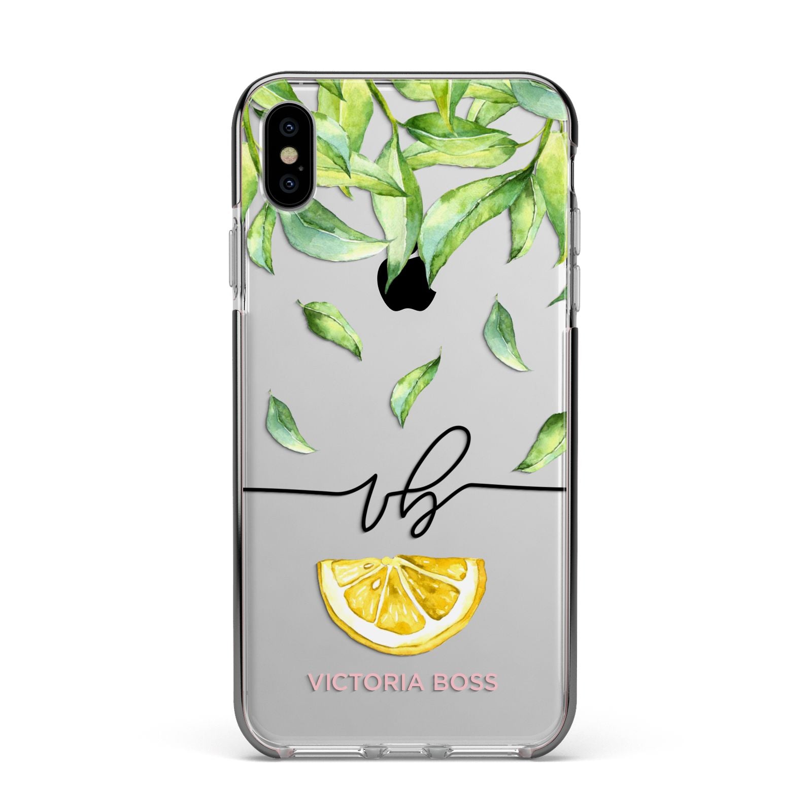 Personalised Lemon Wedge Apple iPhone Xs Max Impact Case Black Edge on Silver Phone