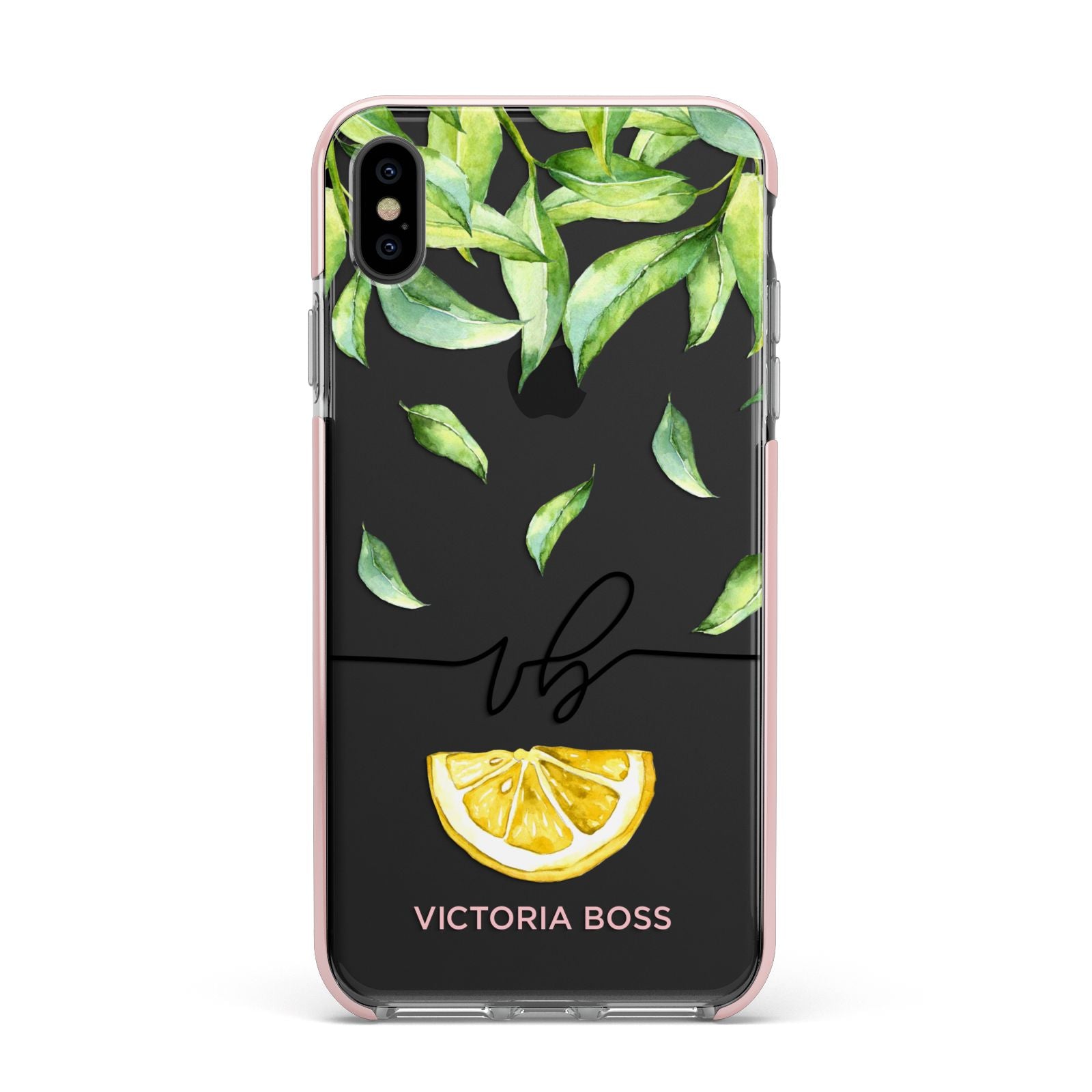 Personalised Lemon Wedge Apple iPhone Xs Max Impact Case Pink Edge on Black Phone