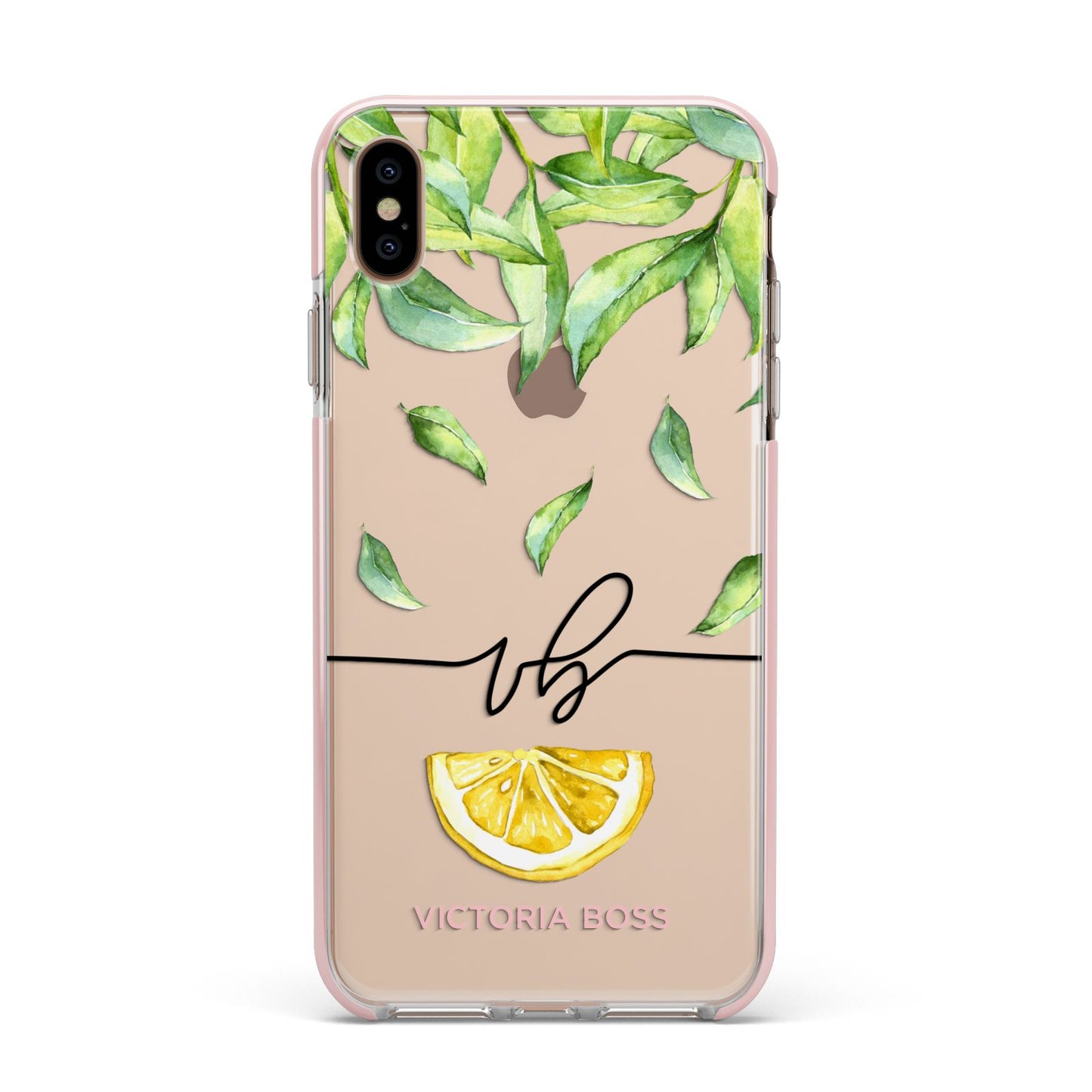 Personalised Lemon Wedge Apple iPhone Xs Max Impact Case Pink Edge on Gold Phone