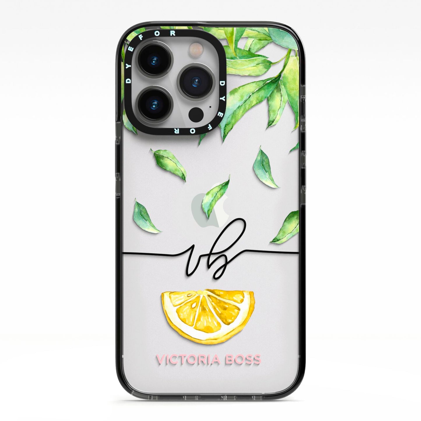 Personalised Lemon Wedge iPhone 13 Pro Black Impact Case on Silver phone