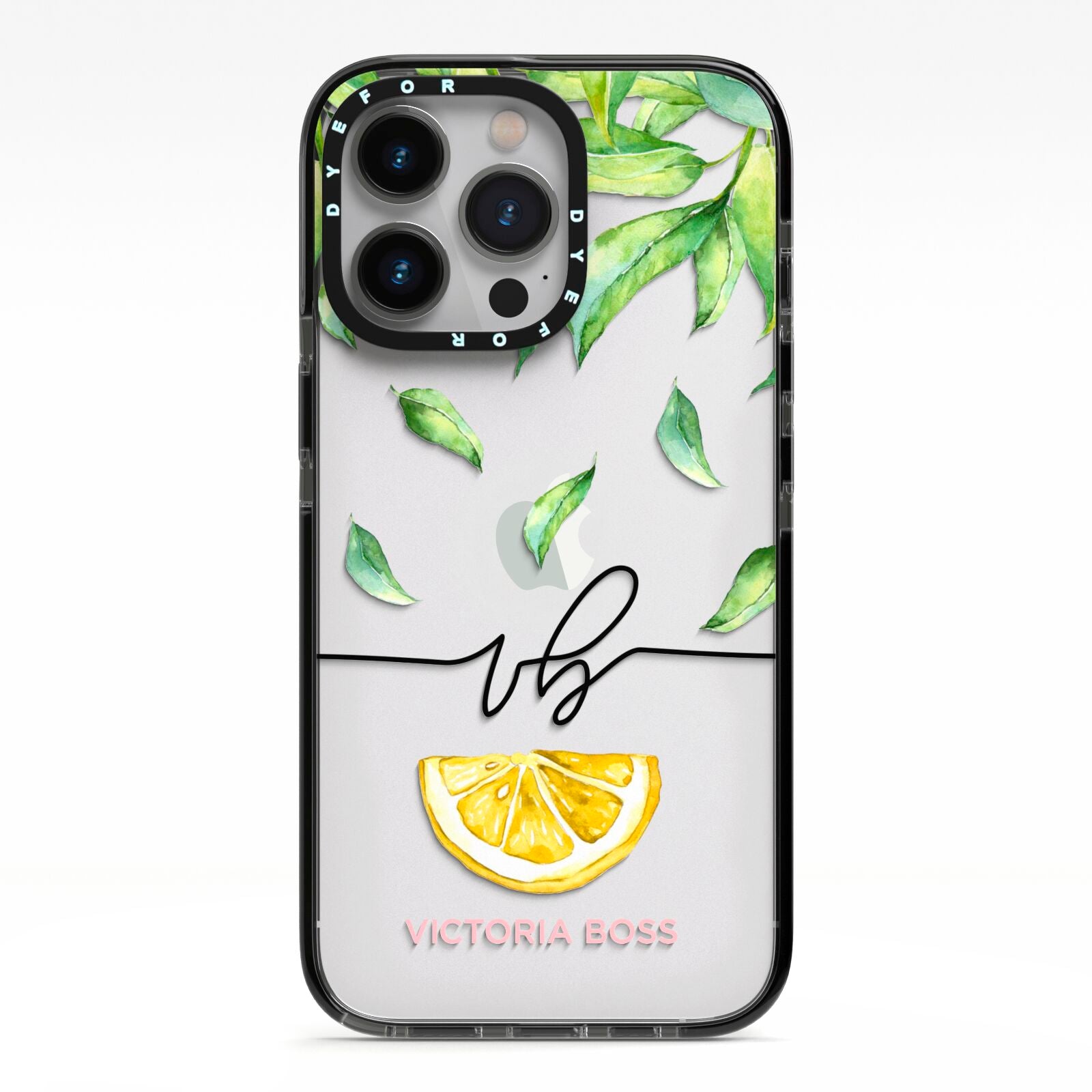 Personalised Lemon Wedge iPhone 13 Pro Black Impact Case on Silver phone