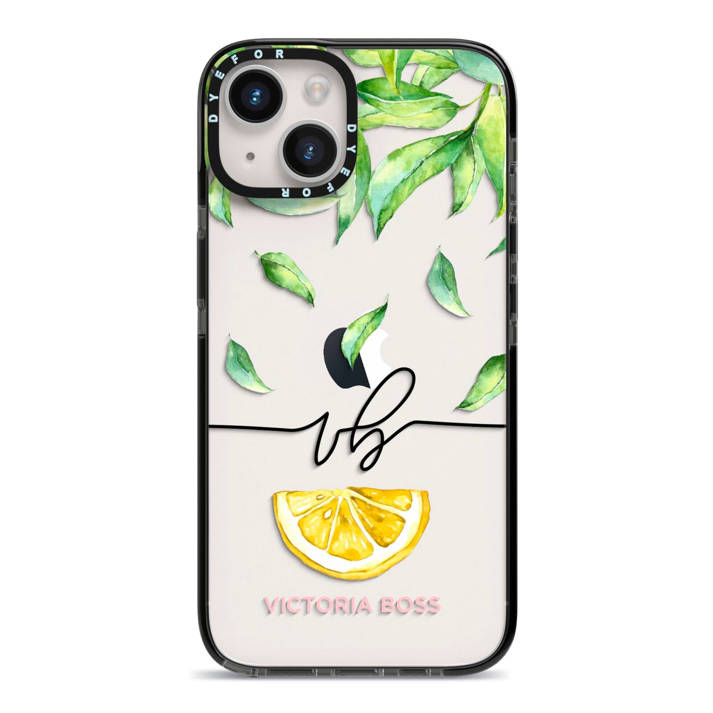 Personalised Lemon Wedge iPhone 14 Black Impact Case on Silver phone