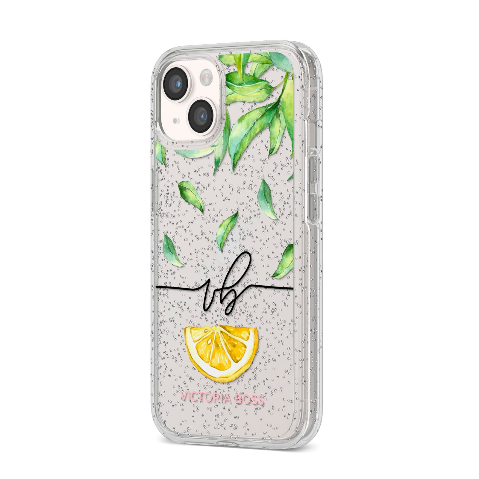 Personalised Lemon Wedge iPhone 14 Glitter Tough Case Starlight Angled Image