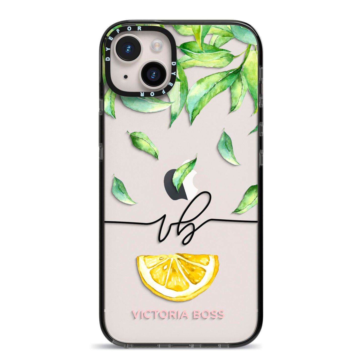 Personalised Lemon Wedge iPhone 14 Plus Black Impact Case on Silver phone