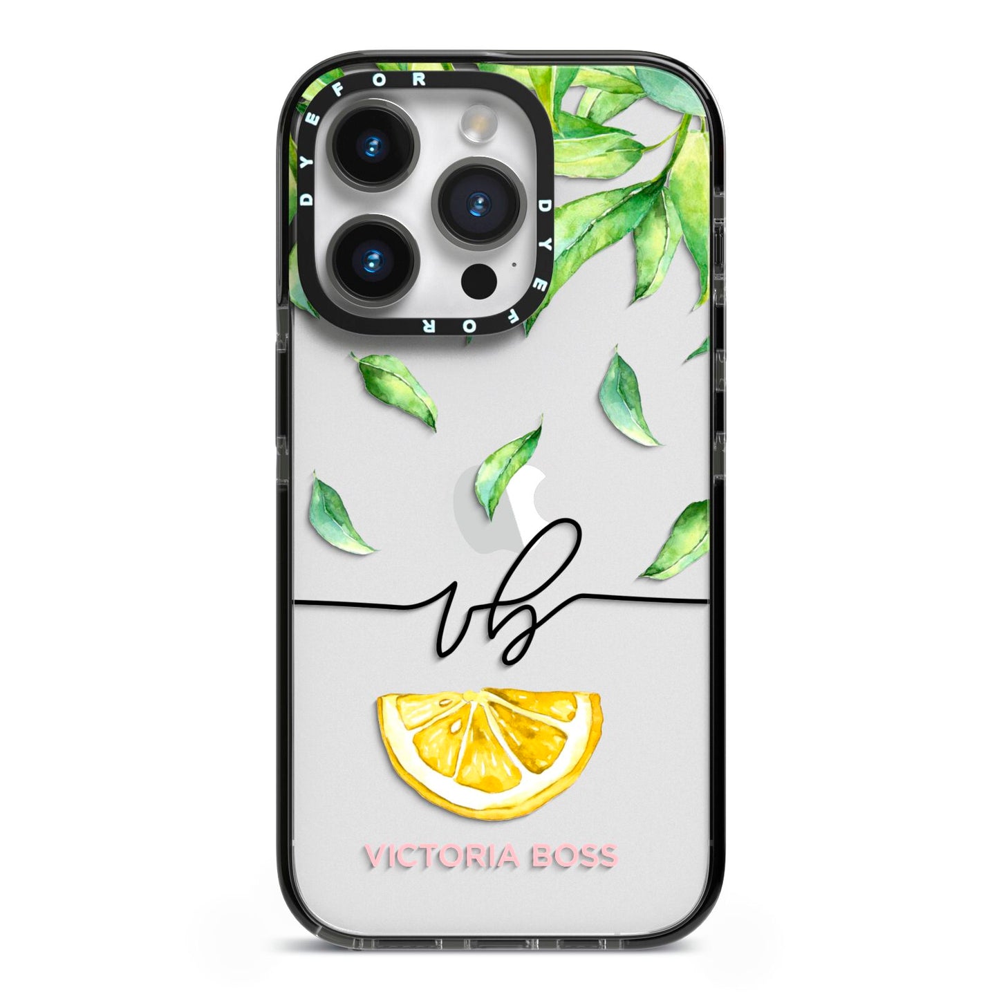 Personalised Lemon Wedge iPhone 14 Pro Black Impact Case on Silver phone