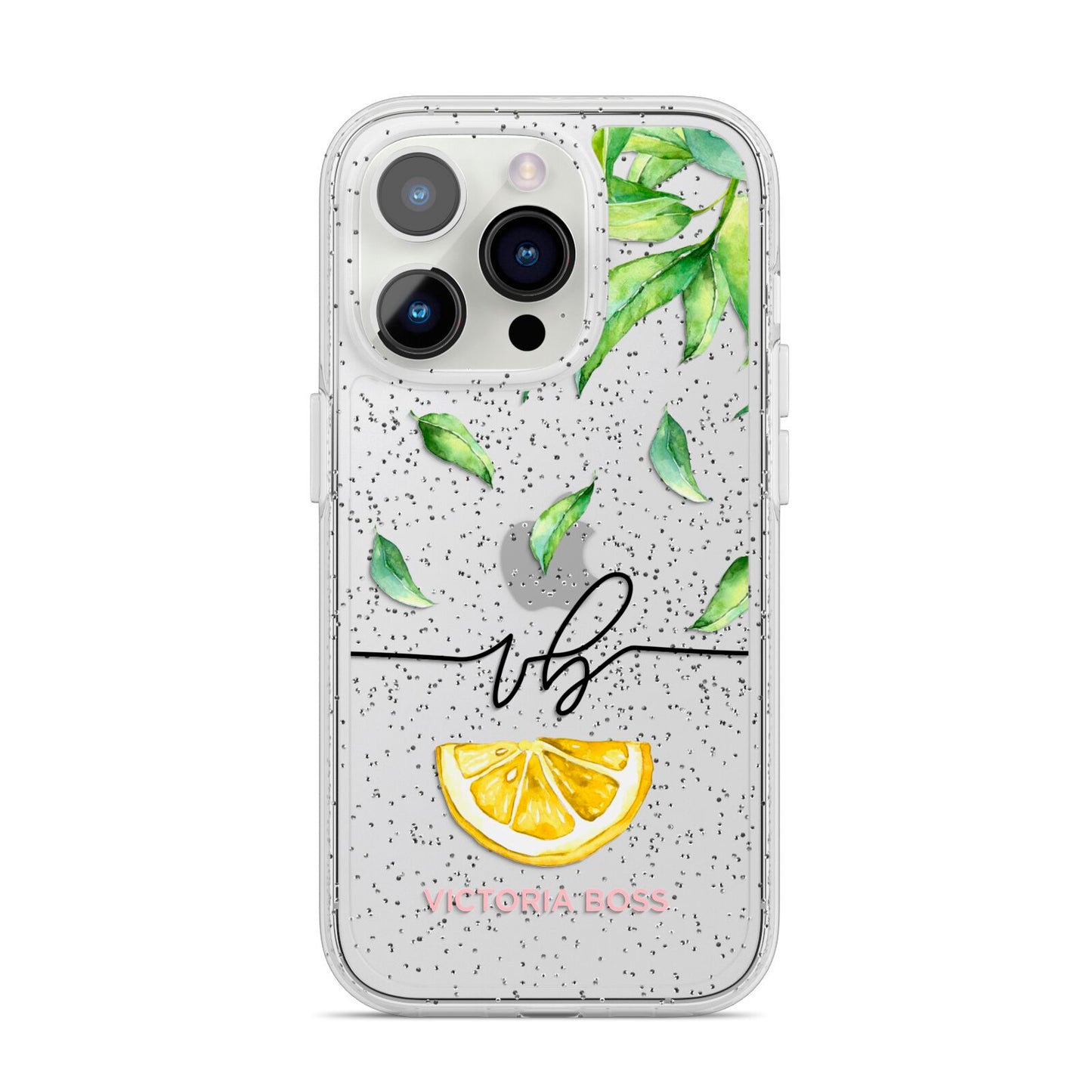 Personalised Lemon Wedge iPhone 14 Pro Glitter Tough Case Silver