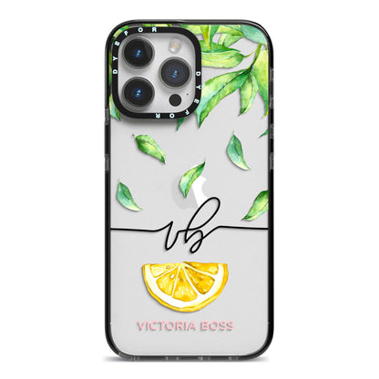Personalised Lemon Wedge iPhone 14 Pro Max Black Impact Case on Silver phone