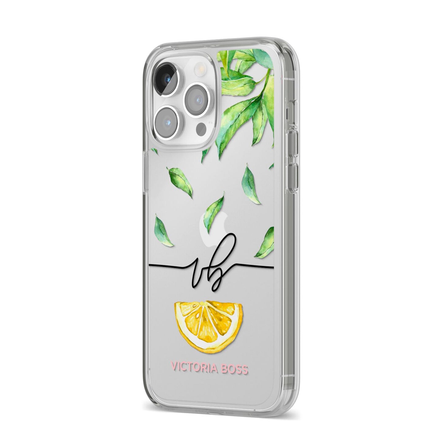 Personalised Lemon Wedge iPhone 14 Pro Max Clear Tough Case Silver Angled Image