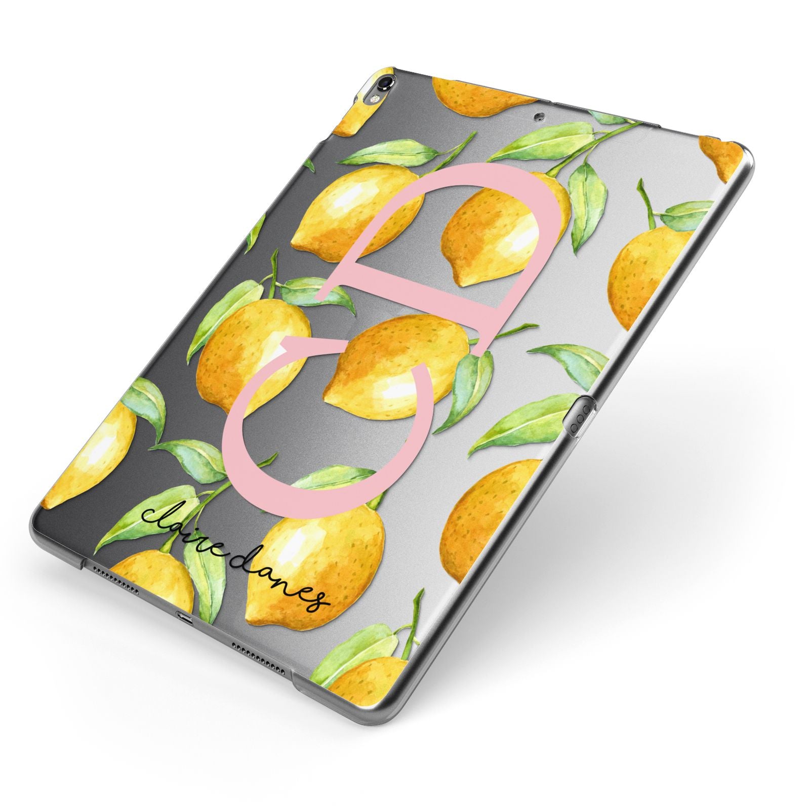 Personalised Lemons Apple iPad Case on Grey iPad Side View
