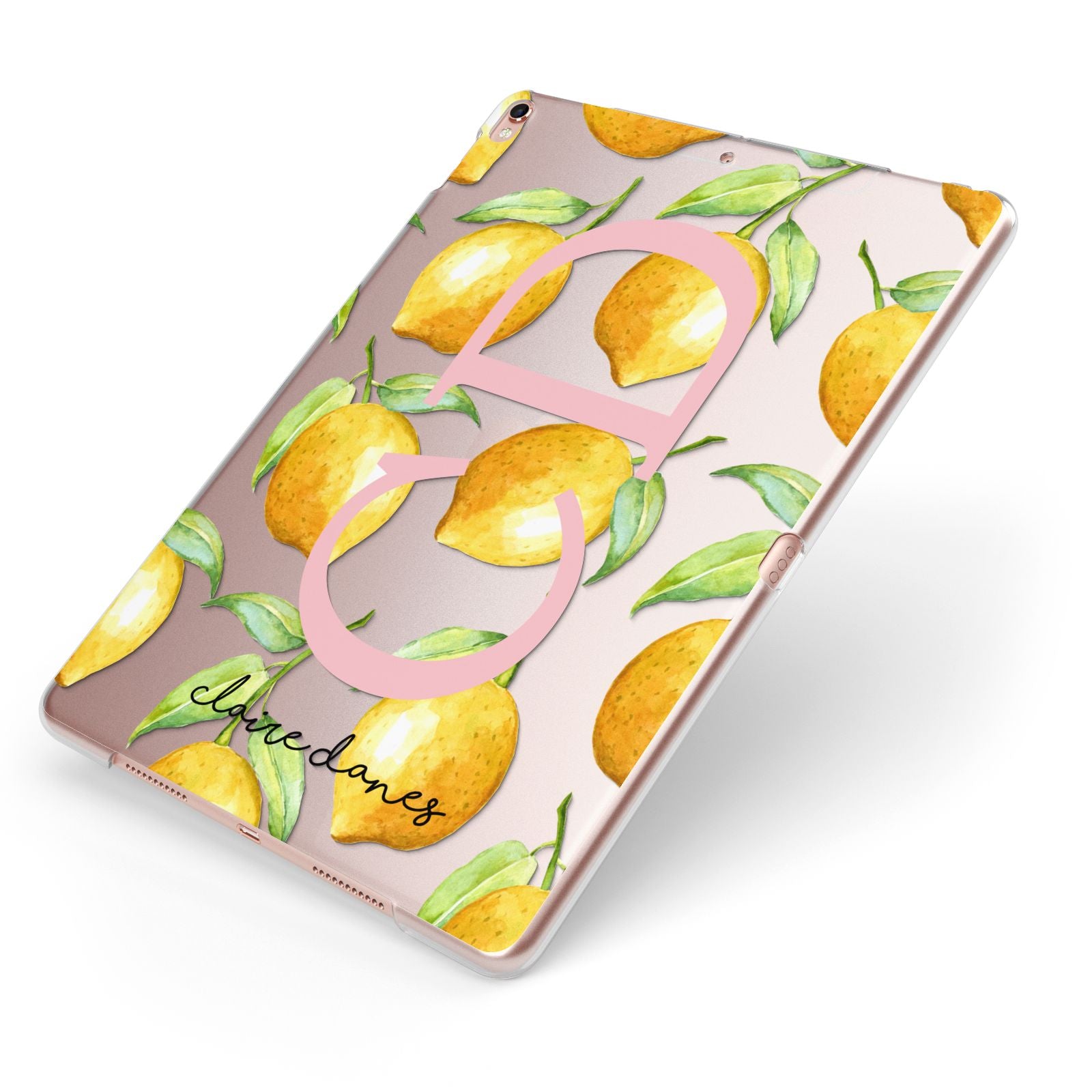 Personalised Lemons Apple iPad Case on Rose Gold iPad Side View