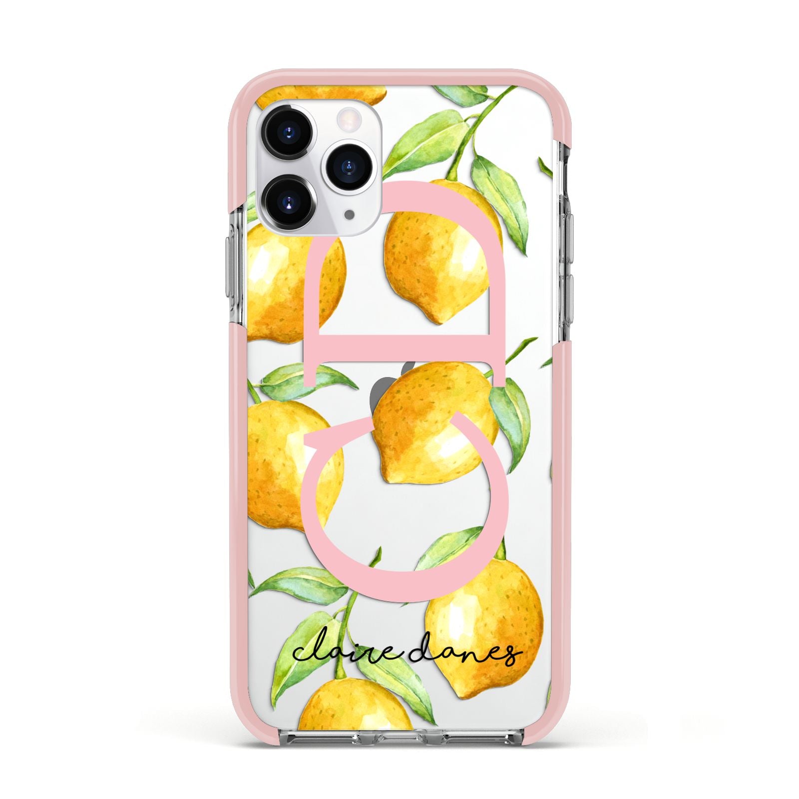 Personalised Lemons Apple iPhone 11 Pro in Silver with Pink Impact Case