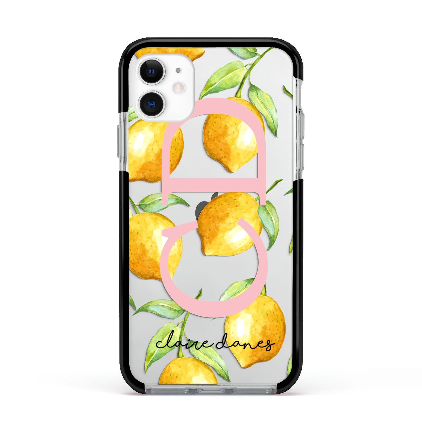 Personalised Lemons Apple iPhone 11 in White with Black Impact Case