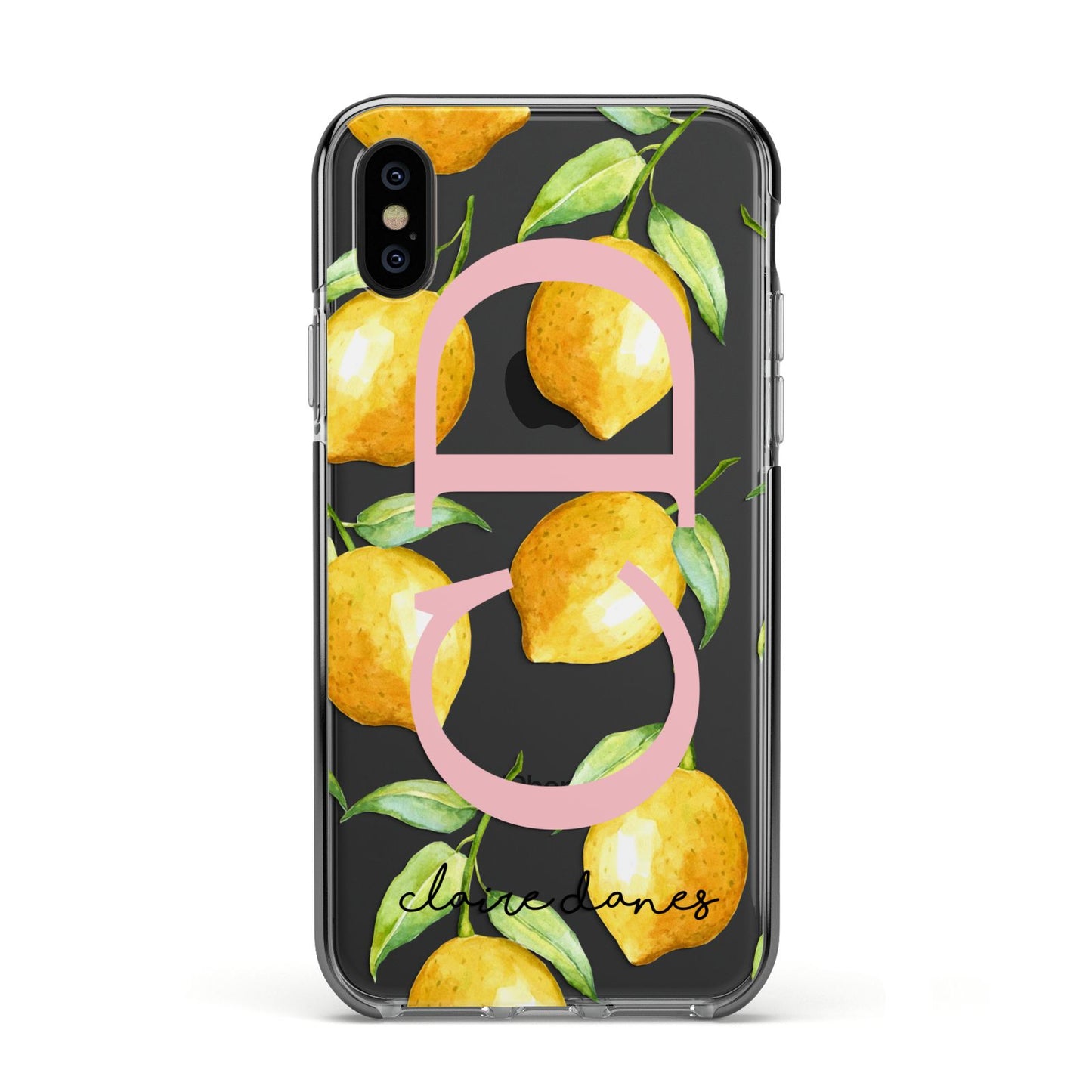 Personalised Lemons Apple iPhone Xs Impact Case Black Edge on Black Phone