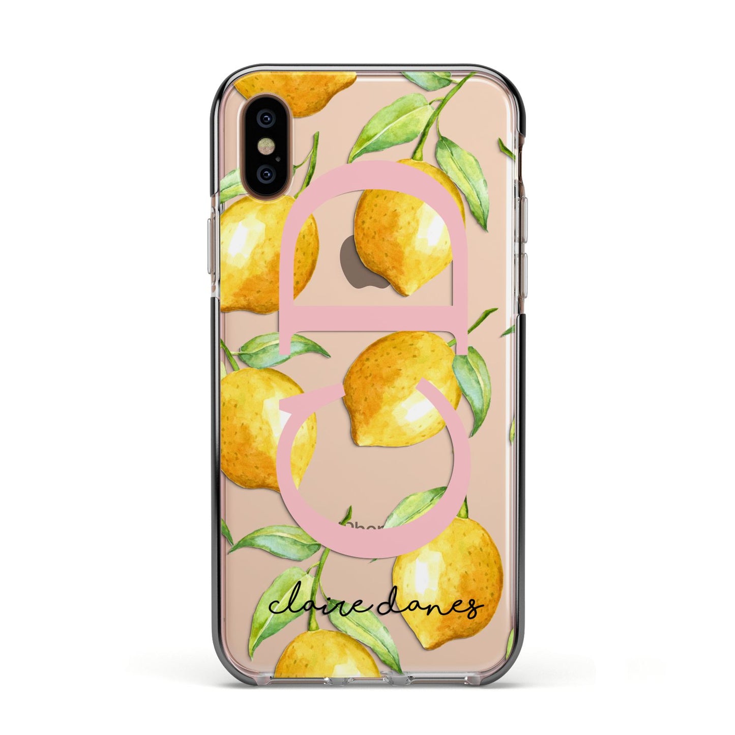 Personalised Lemons Apple iPhone Xs Impact Case Black Edge on Gold Phone
