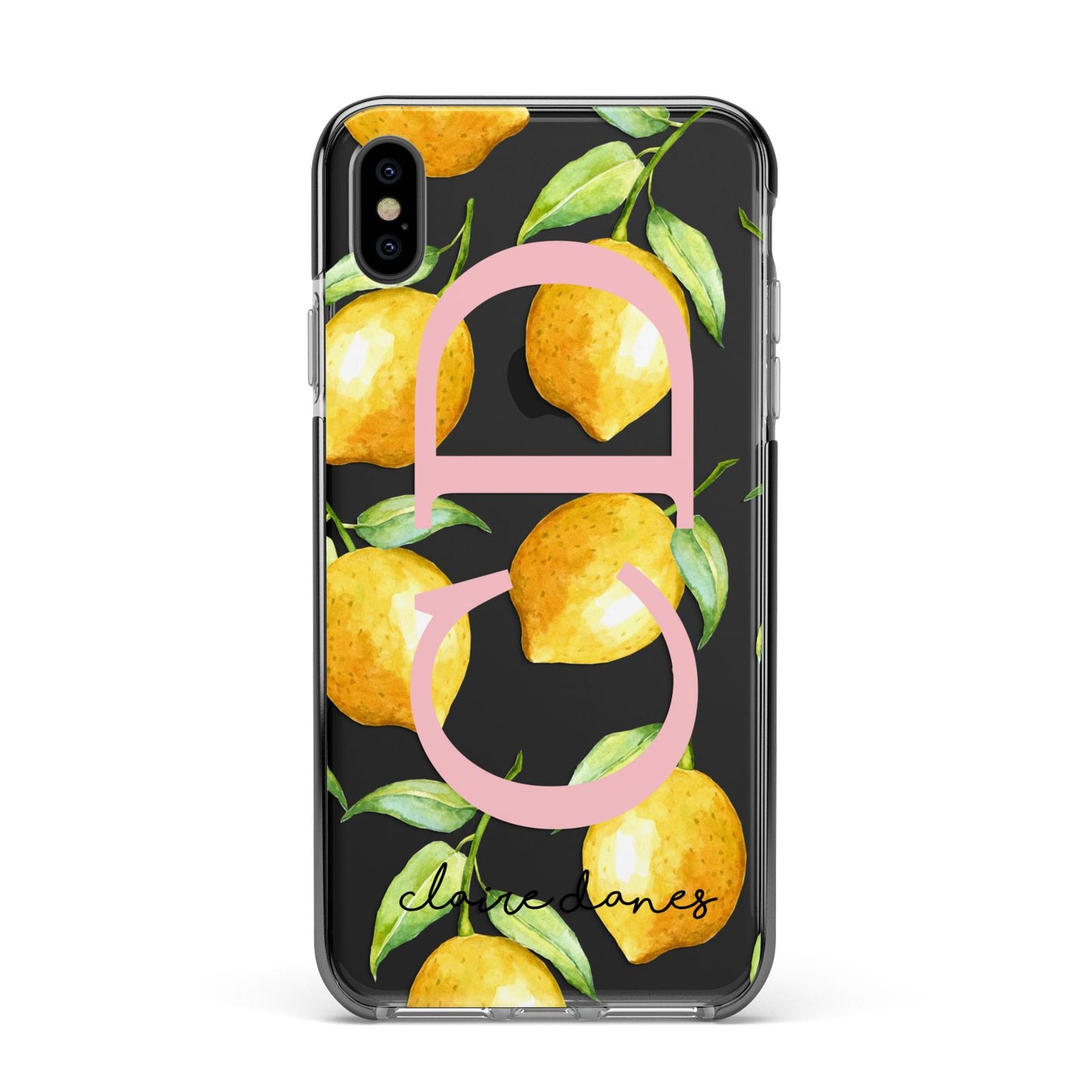 Personalised Lemons Apple iPhone Xs Max Impact Case Black Edge on Black Phone