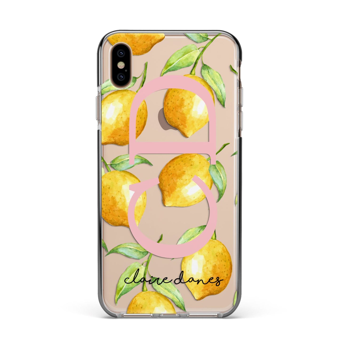 Personalised Lemons Apple iPhone Xs Max Impact Case Black Edge on Gold Phone