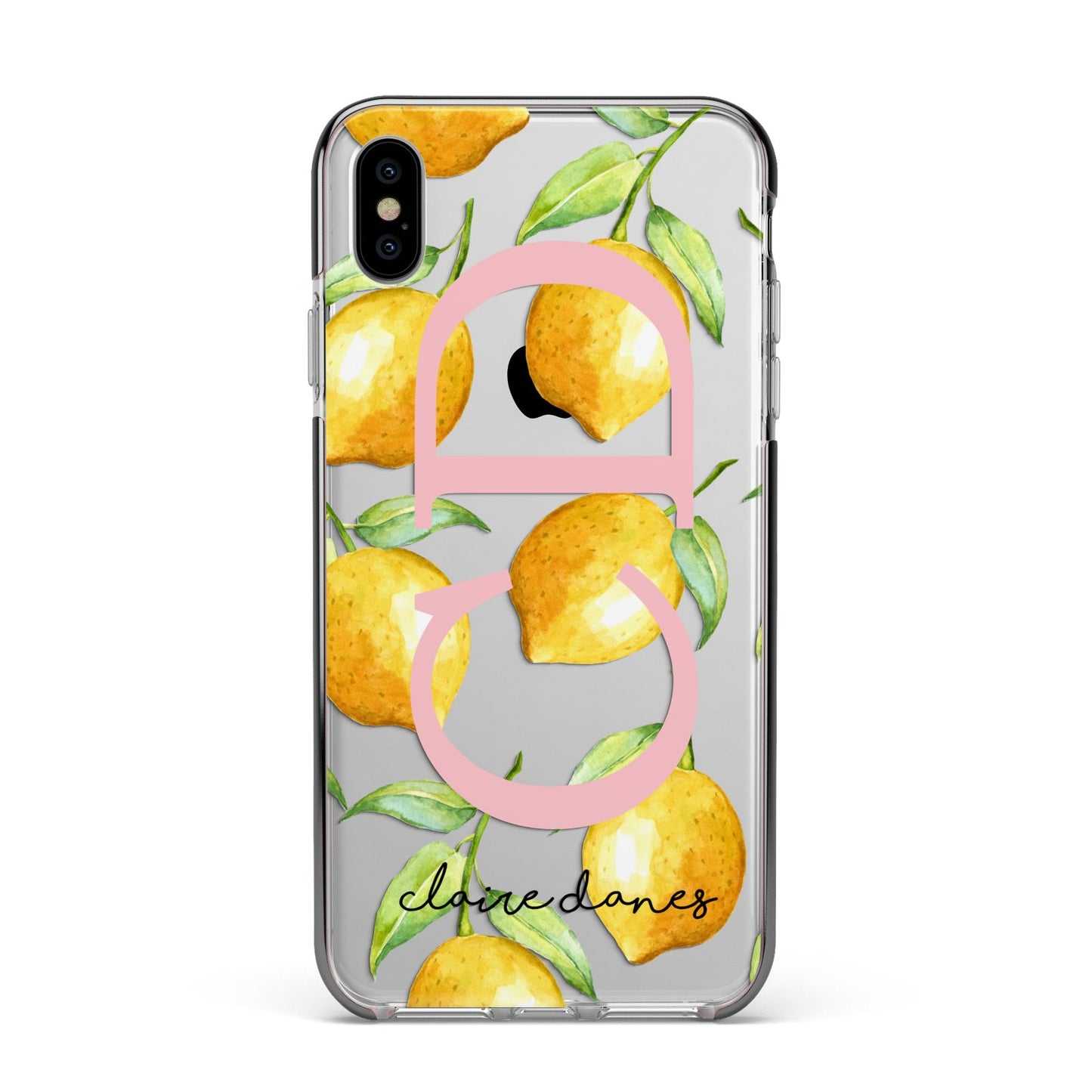 Personalised Lemons Apple iPhone Xs Max Impact Case Black Edge on Silver Phone