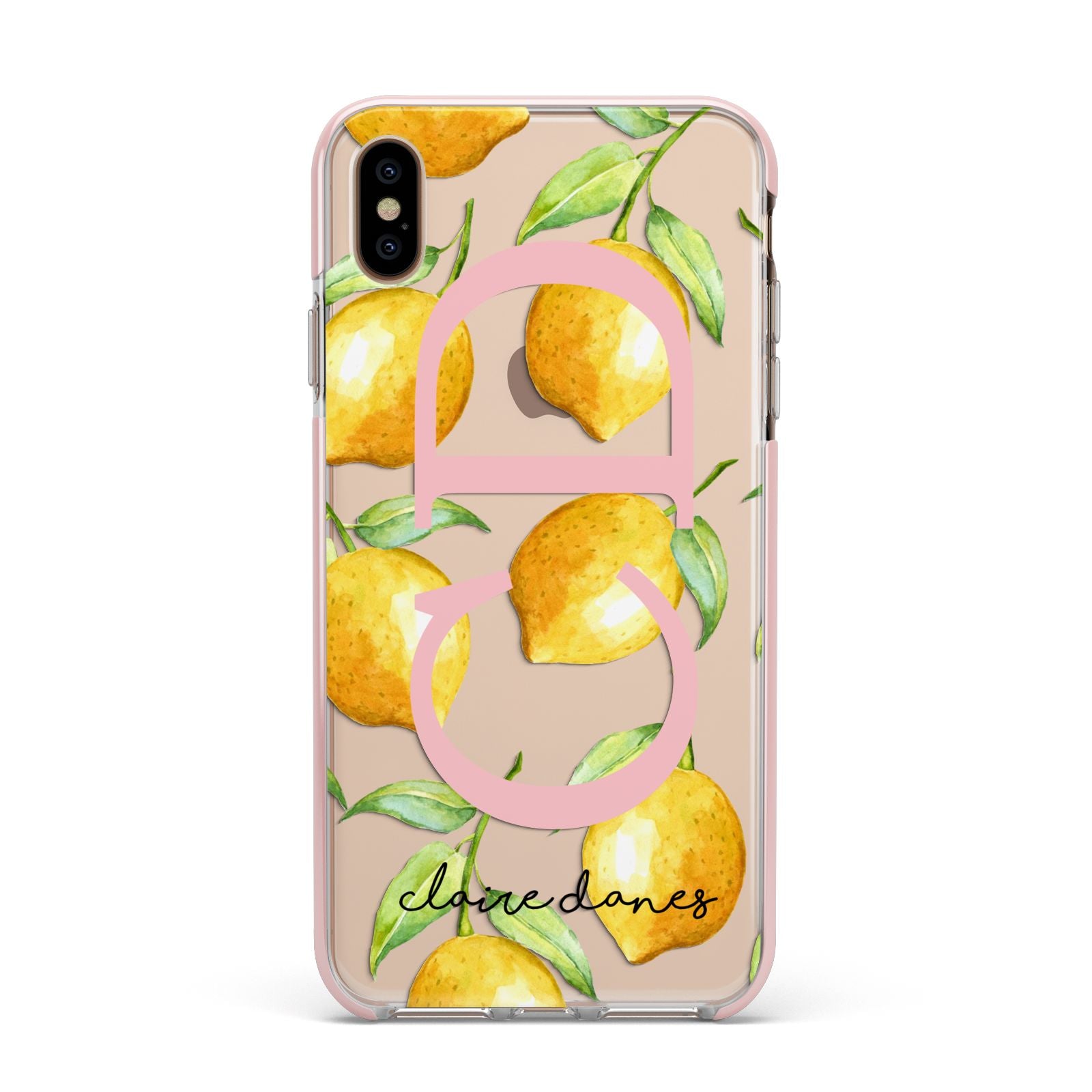 Personalised Lemons Apple iPhone Xs Max Impact Case Pink Edge on Gold Phone