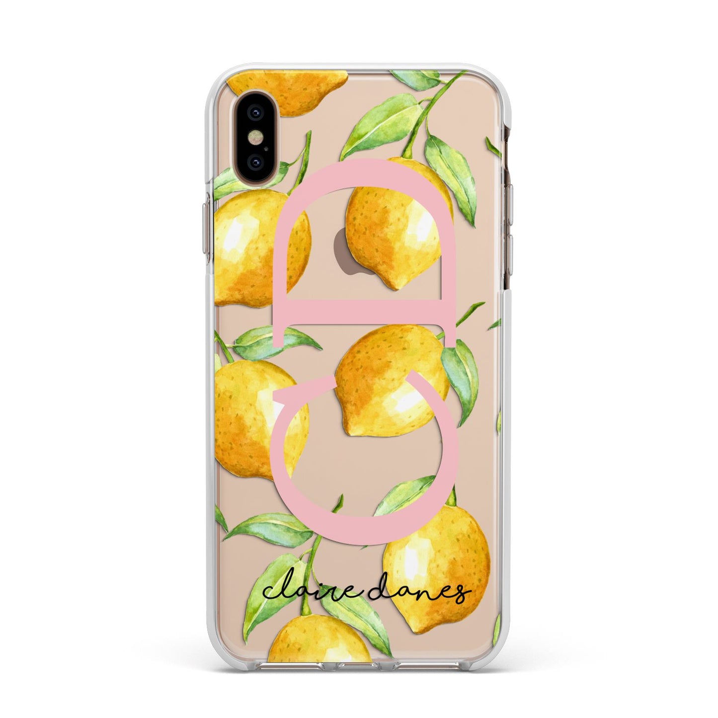 Personalised Lemons Apple iPhone Xs Max Impact Case White Edge on Gold Phone
