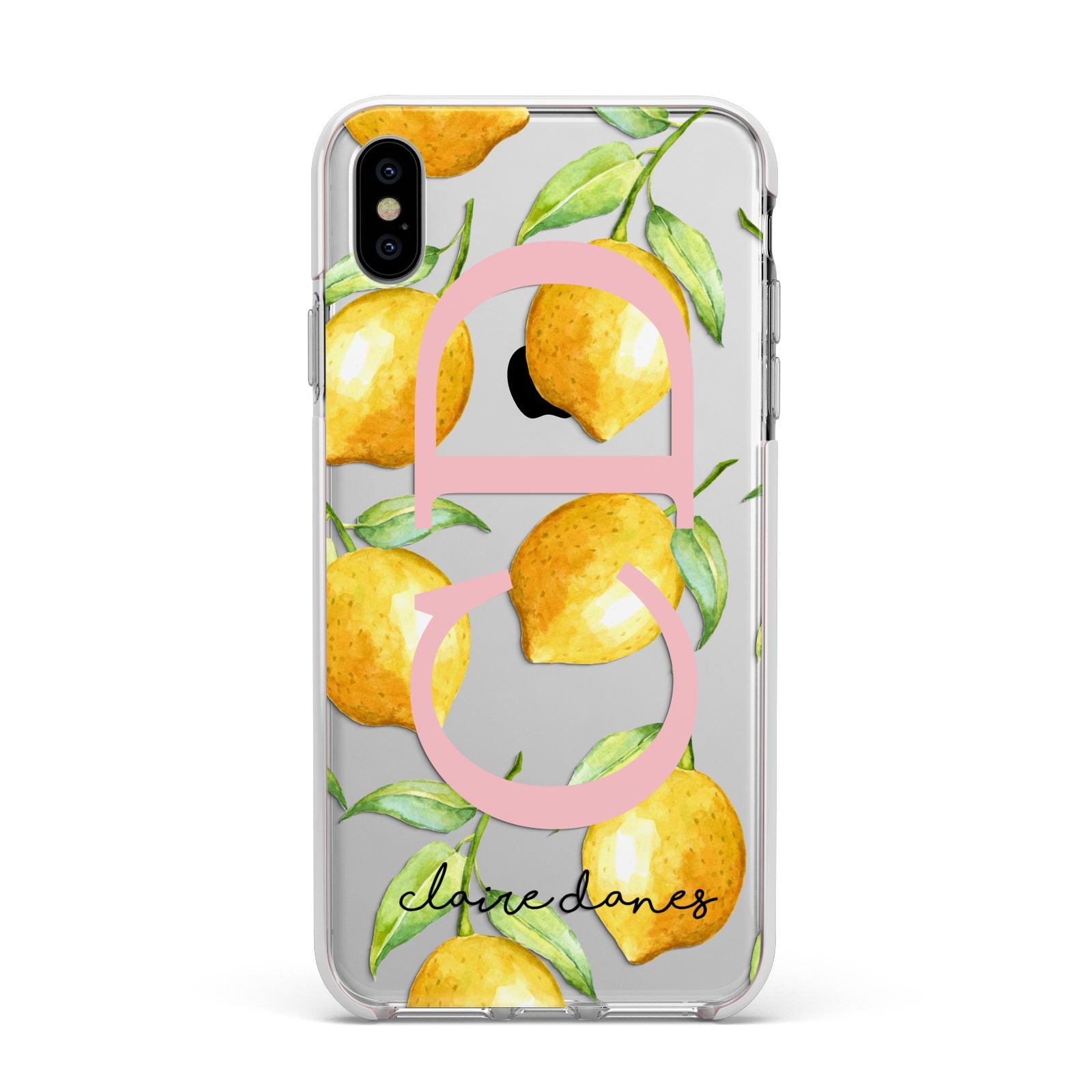 Personalised Lemons Apple iPhone Xs Max Impact Case White Edge on Silver Phone