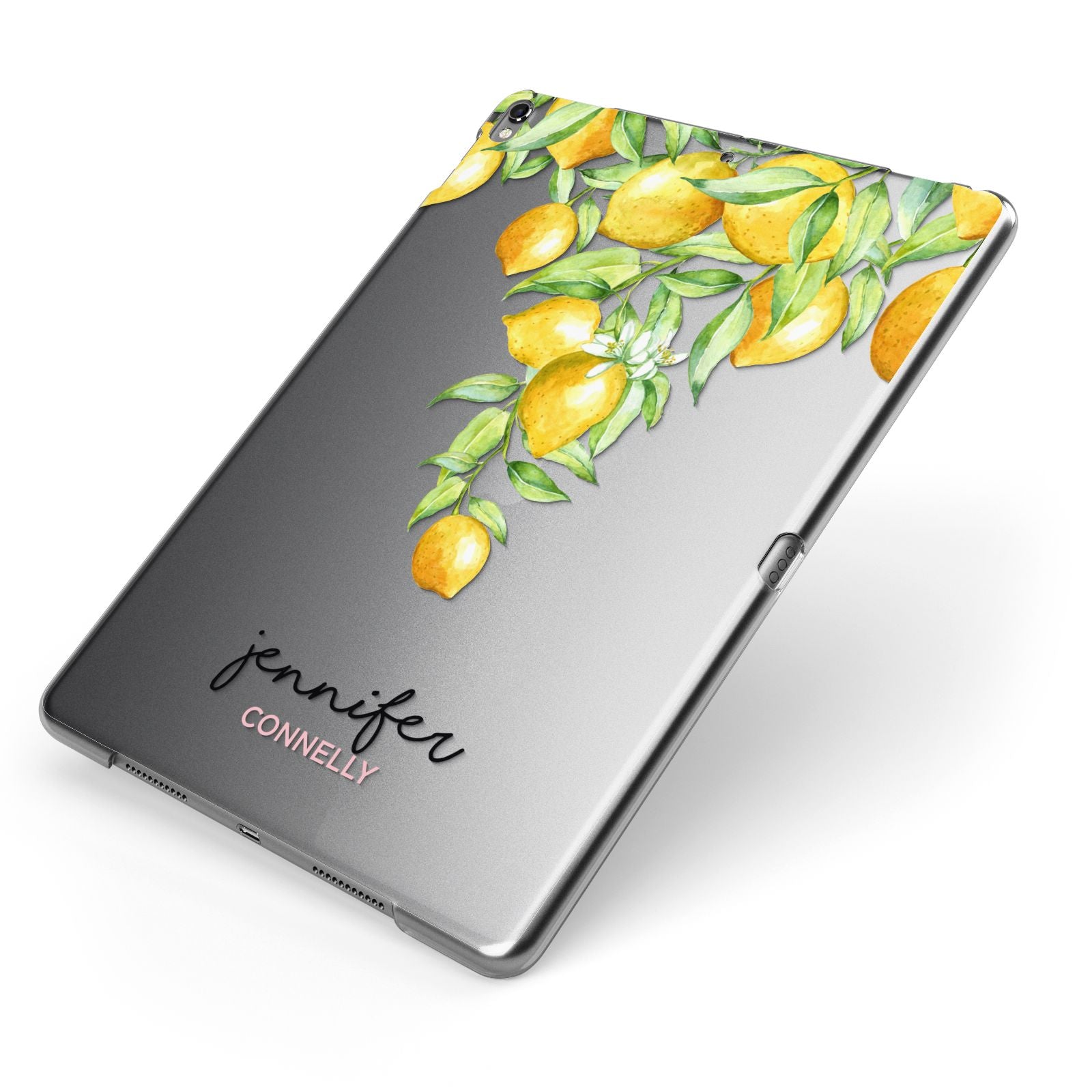 Personalised Lemons Drop Apple iPad Case on Grey iPad Side View