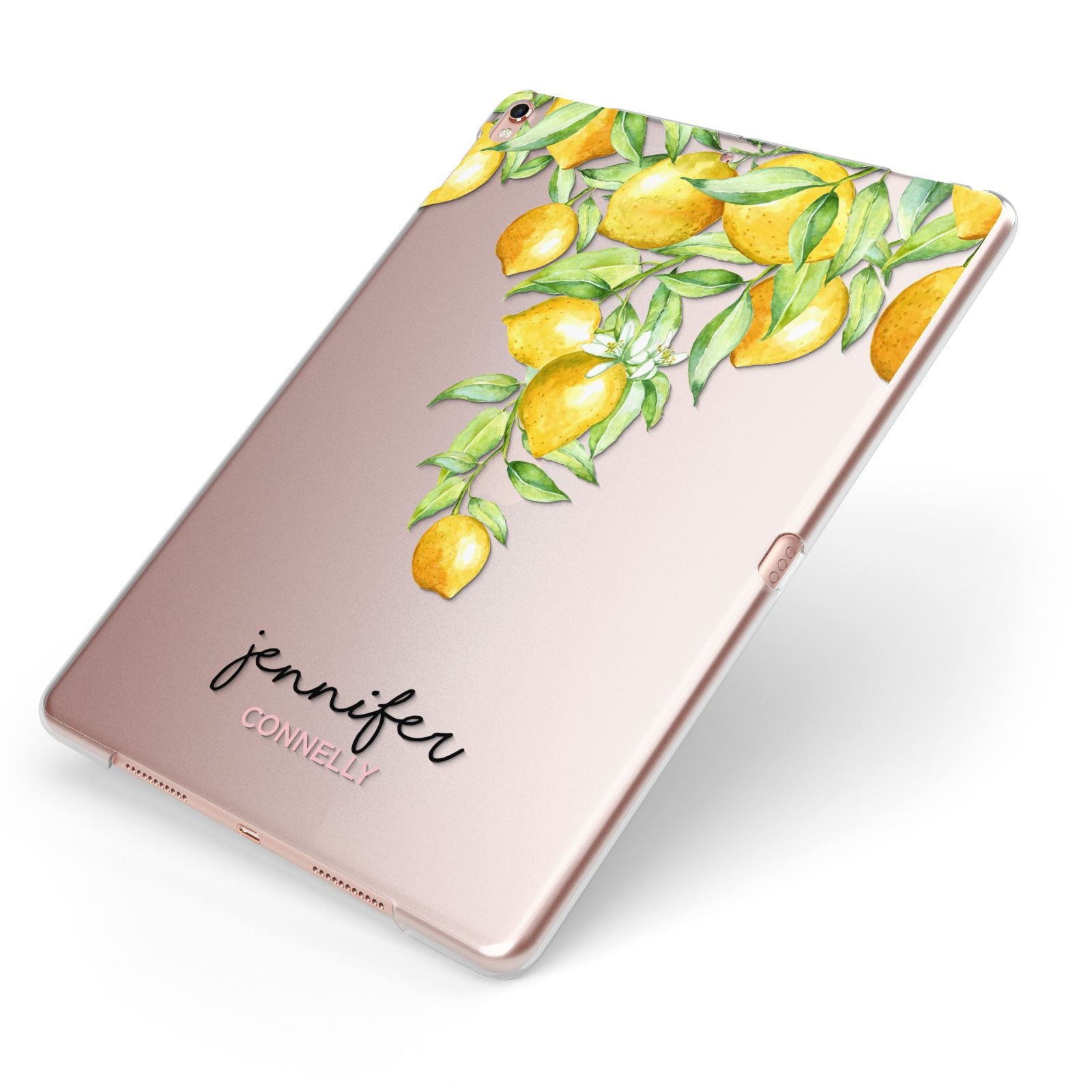 Personalised Lemons Drop Apple iPad Case on Rose Gold iPad Side View