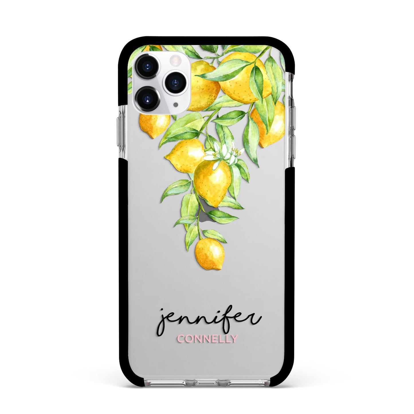 Personalised Lemons Drop Apple iPhone 11 Pro Max in Silver with Black Impact Case