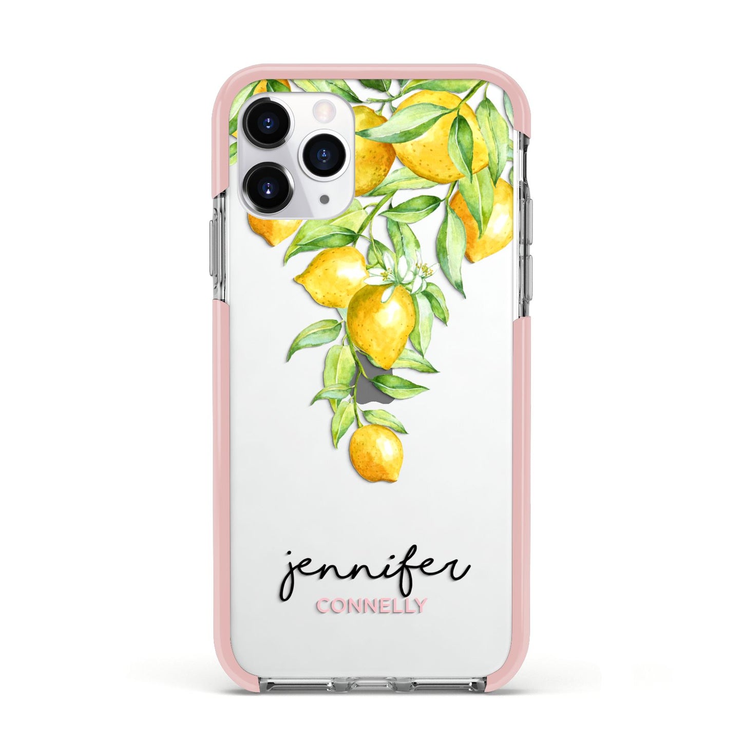 Personalised Lemons Drop Apple iPhone 11 Pro in Silver with Pink Impact Case