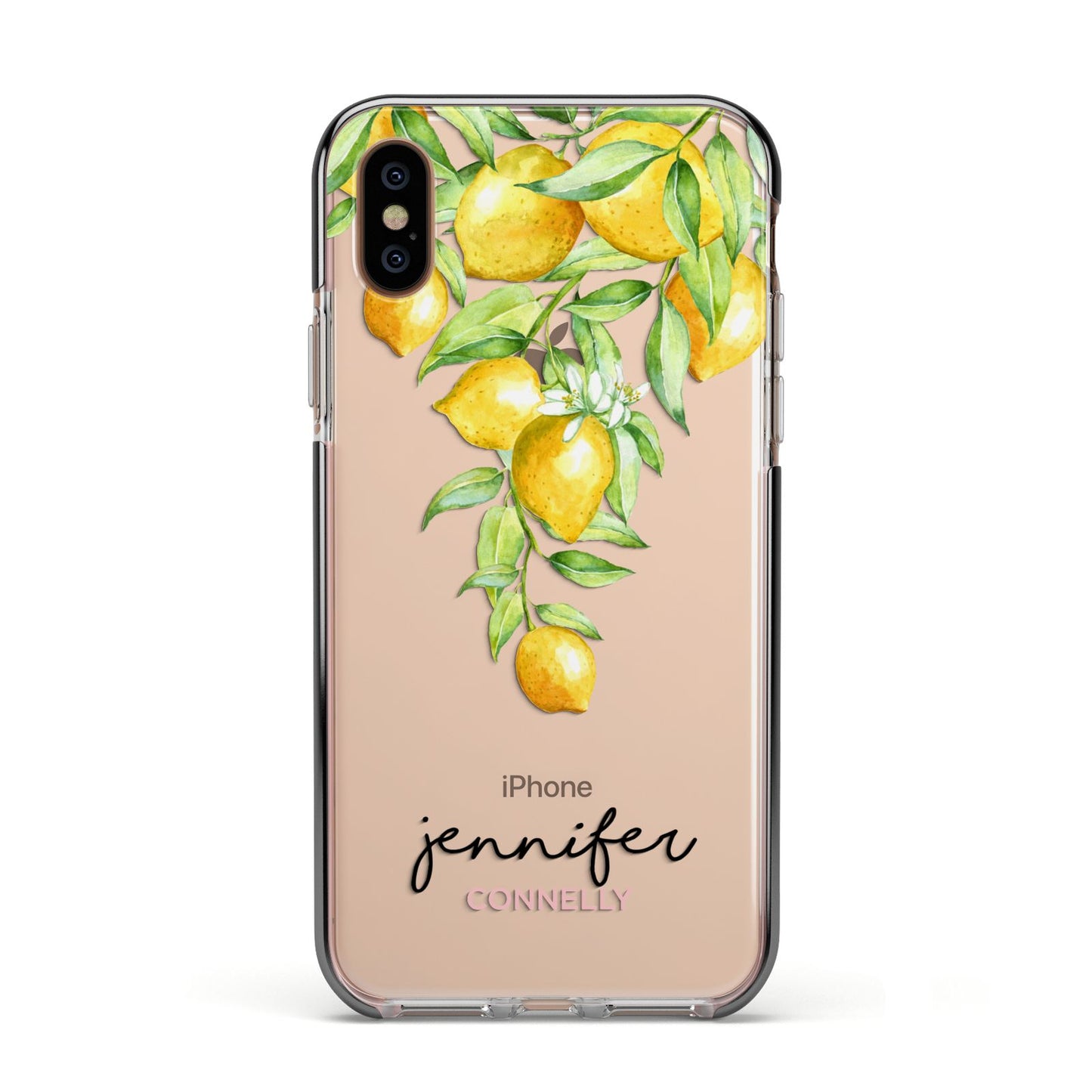 Personalised Lemons Drop Apple iPhone Xs Impact Case Black Edge on Gold Phone