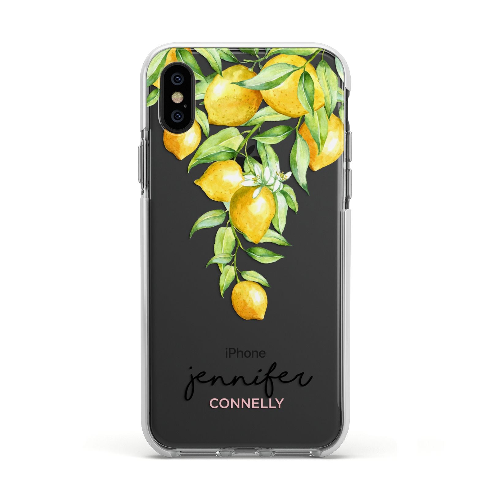 Personalised Lemons Drop Apple iPhone Xs Impact Case White Edge on Black Phone