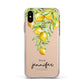 Personalised Lemons Drop Apple iPhone Xs Impact Case White Edge on Gold Phone