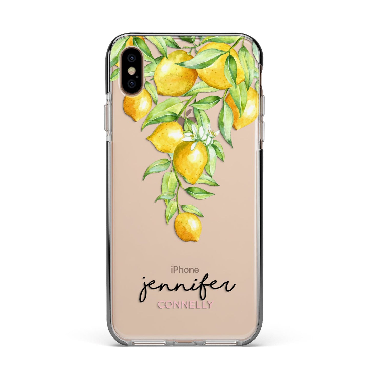Personalised Lemons Drop Apple iPhone Xs Max Impact Case Black Edge on Gold Phone