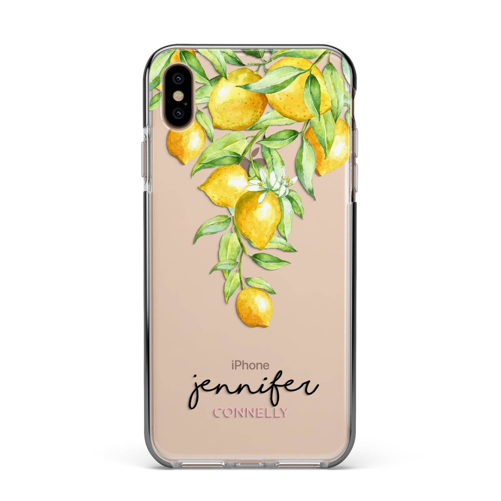 Personalised Lemons Drop Apple iPhone Xs Max Impact Case Black Edge on Gold Phone