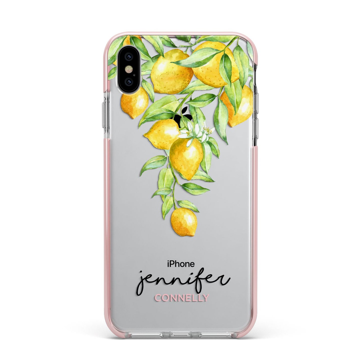 Personalised Lemons Drop Apple iPhone Xs Max Impact Case Pink Edge on Silver Phone