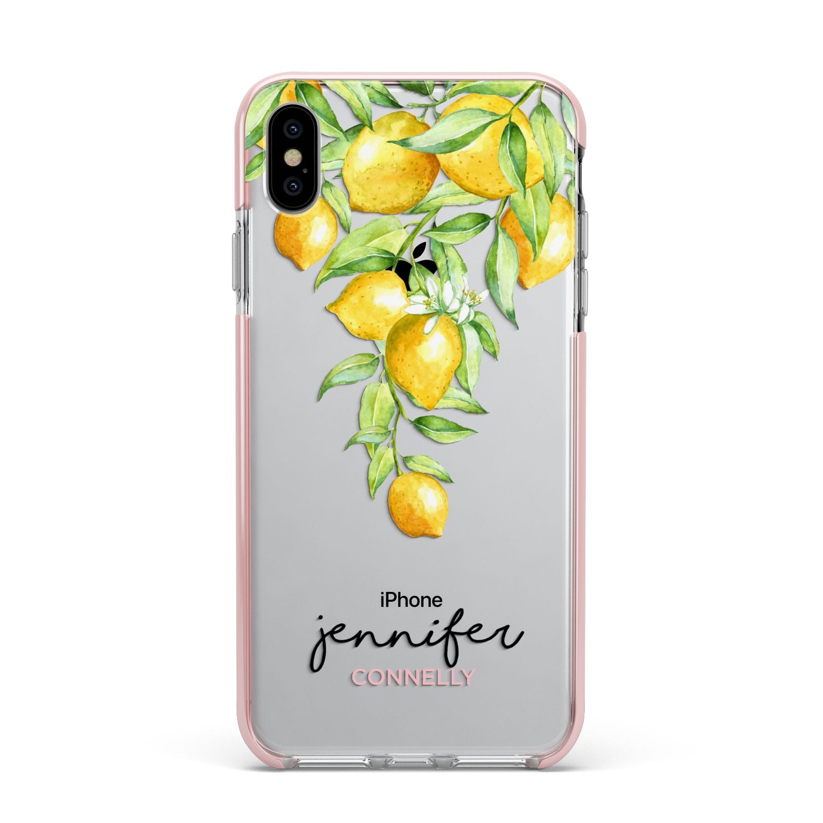 Personalised Lemons Drop Apple iPhone Xs Max Impact Case Pink Edge on Silver Phone
