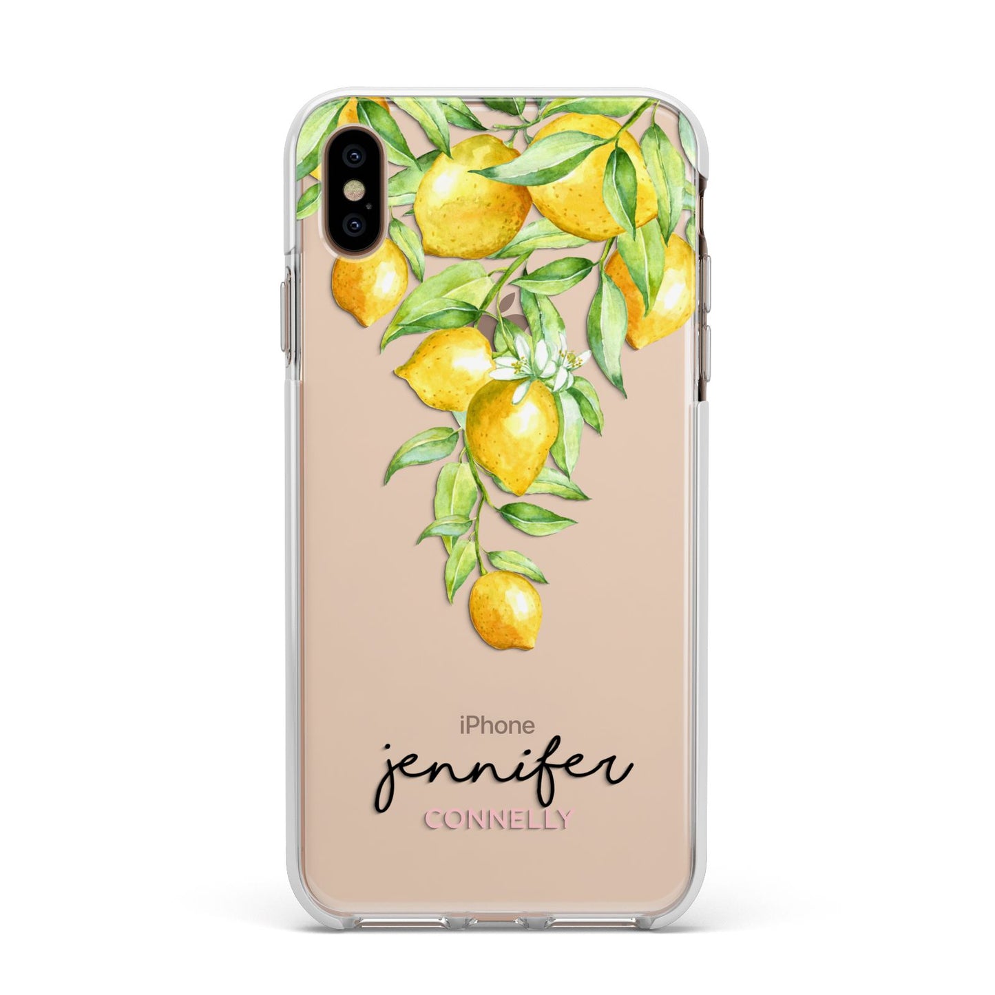 Personalised Lemons Drop Apple iPhone Xs Max Impact Case White Edge on Gold Phone