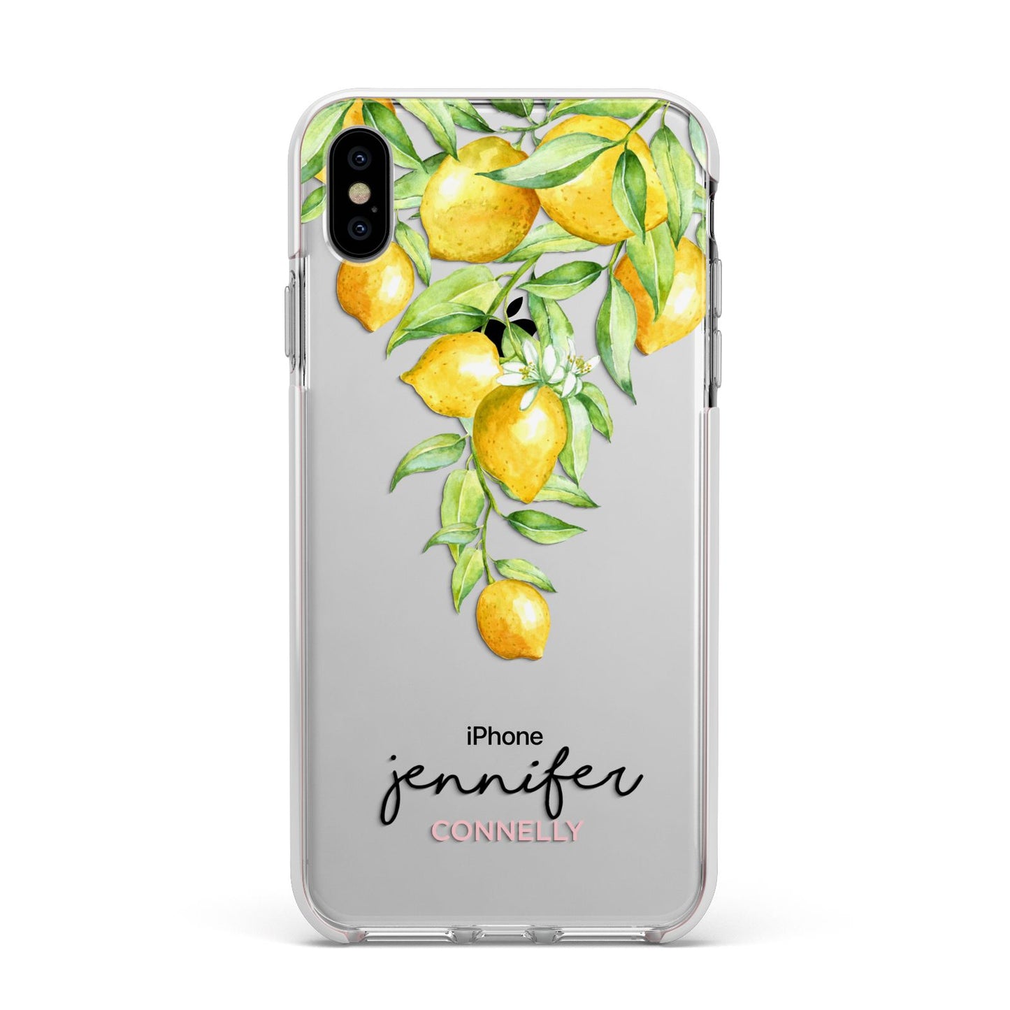Personalised Lemons Drop Apple iPhone Xs Max Impact Case White Edge on Silver Phone