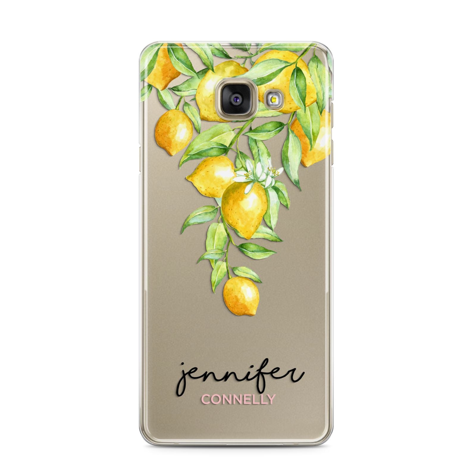Personalised Lemons Drop Samsung Galaxy A3 2016 Case on gold phone