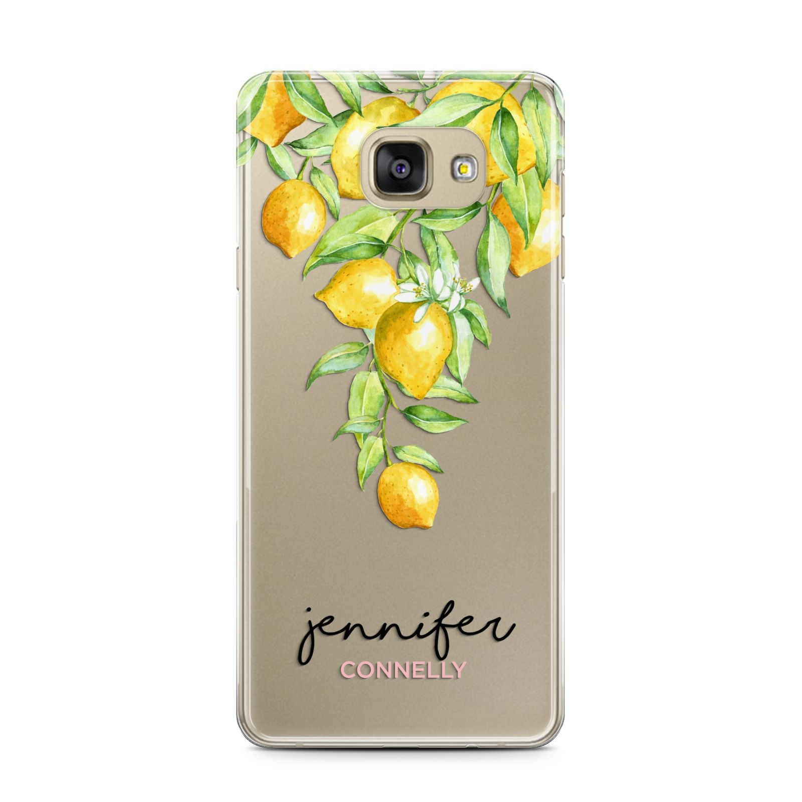 Personalised Lemons Drop Samsung Galaxy A7 2016 Case on gold phone