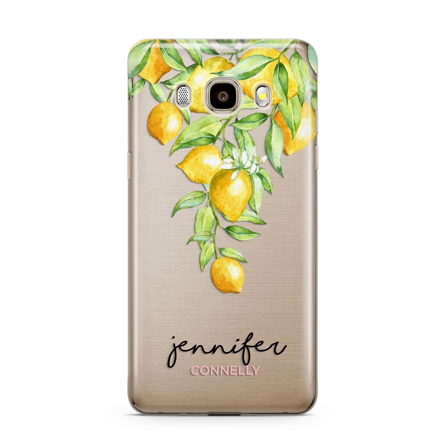 Personalised Lemons Drop Samsung Galaxy J7 2016 Case on gold phone