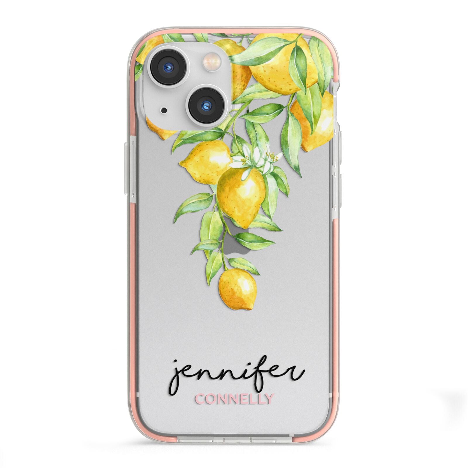 Personalised Lemons Drop iPhone 13 Mini TPU Impact Case with Pink Edges